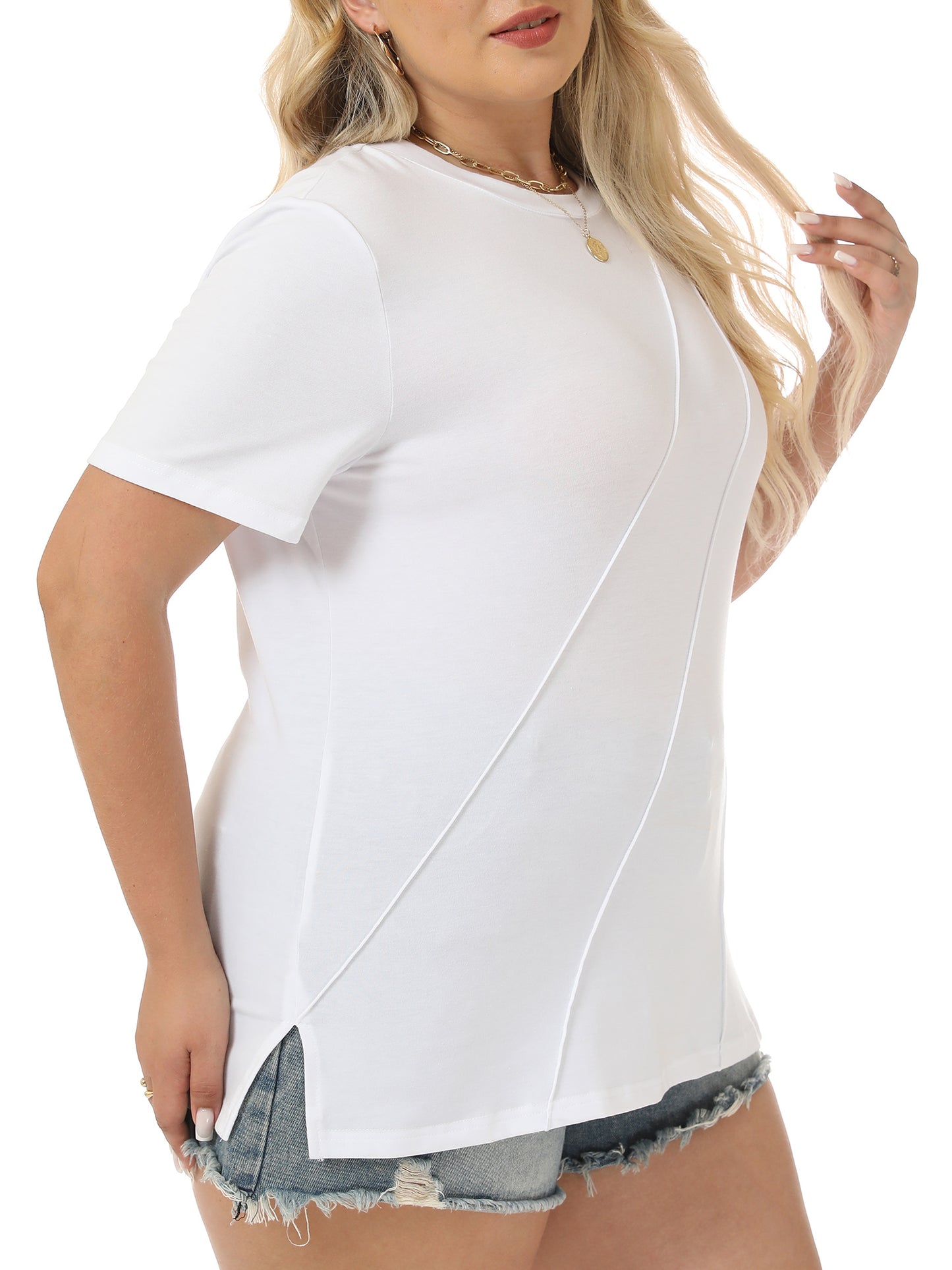 VDJ Women's Short Sleeve Tops Plus Size Loose Fit Crewneck White T Shirt Casual Dressy Shirts 2025 Summer Blouses