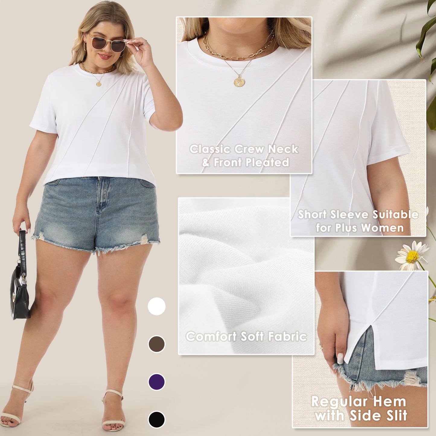 VDJ Women's Short Sleeve Tops Plus Size Loose Fit Crewneck White T Shirt Casual Dressy Shirts 2025 Summer Blouses