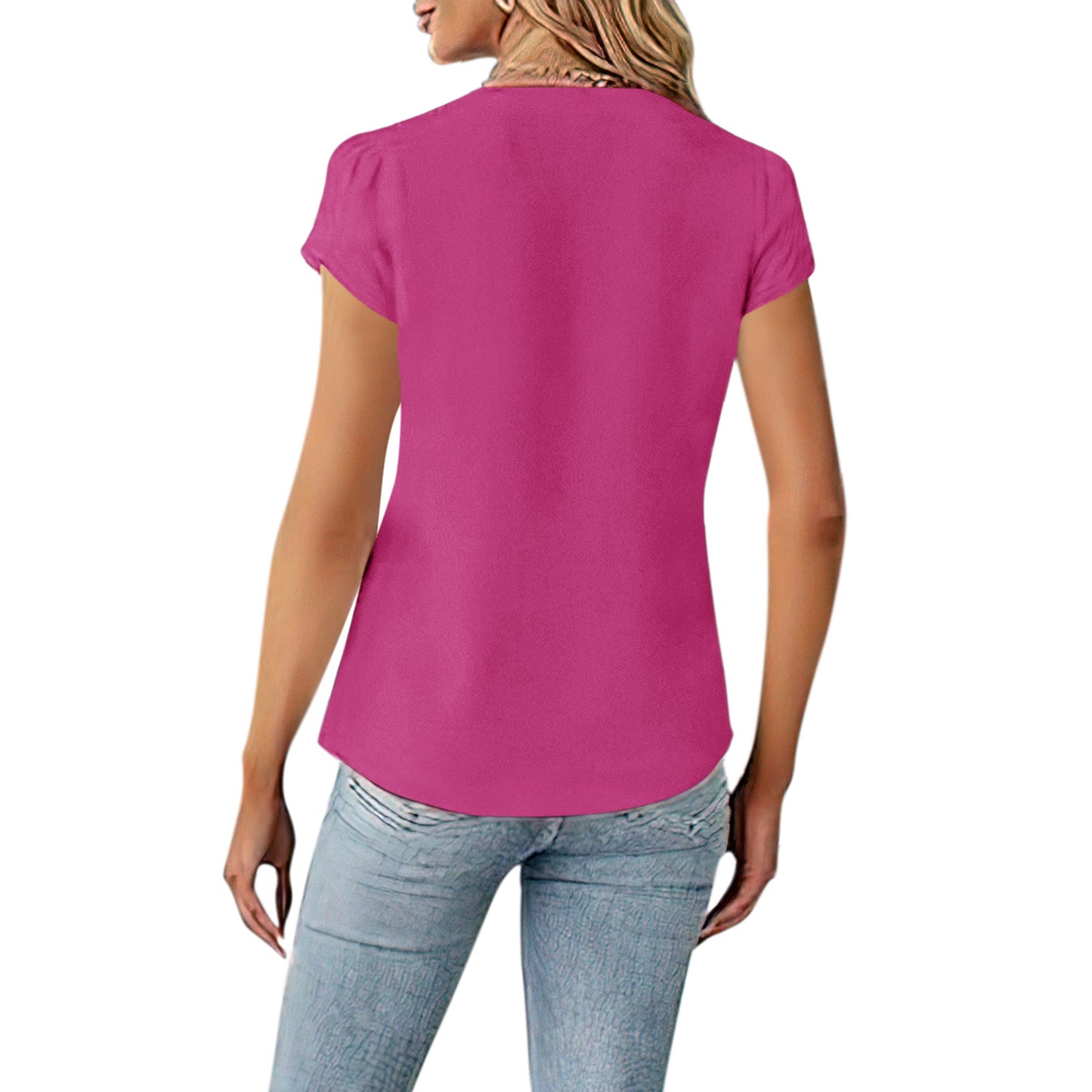 VDJ Summer Shirts for Women Fashion Short Sleeve Button V Neck Casual Fit Blouses Elegant Business Work Tops for Lady