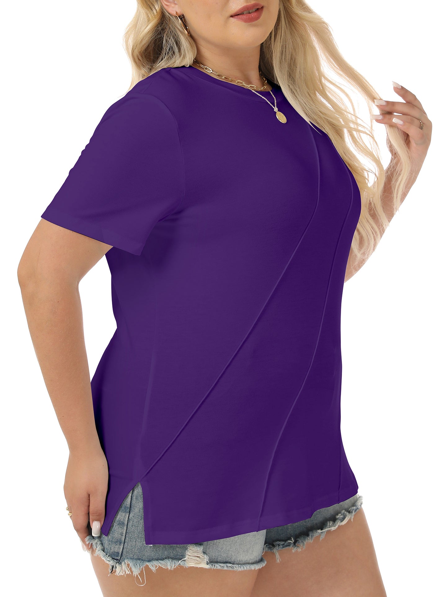 VDJ Womens Plus T Shirts Short Sleeve Casual Dressy Blouse Fashion Loose Summer Business Purple Tunic Tops