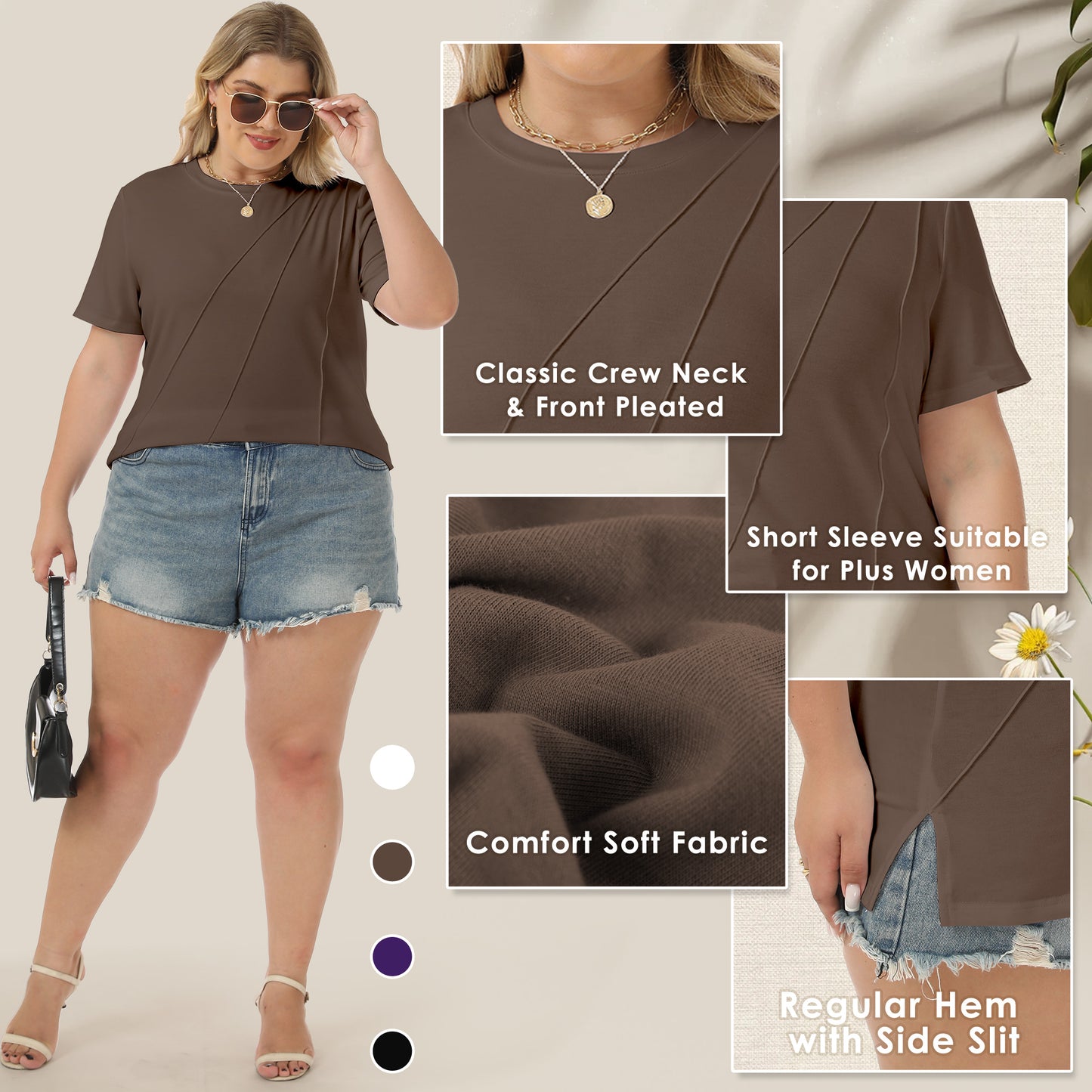 VDJ Summer Tops for Women Casual Loose Crew Neck Plus Size Tshirts Lightweight Soft Lounge Blouse Side Slit Outfits