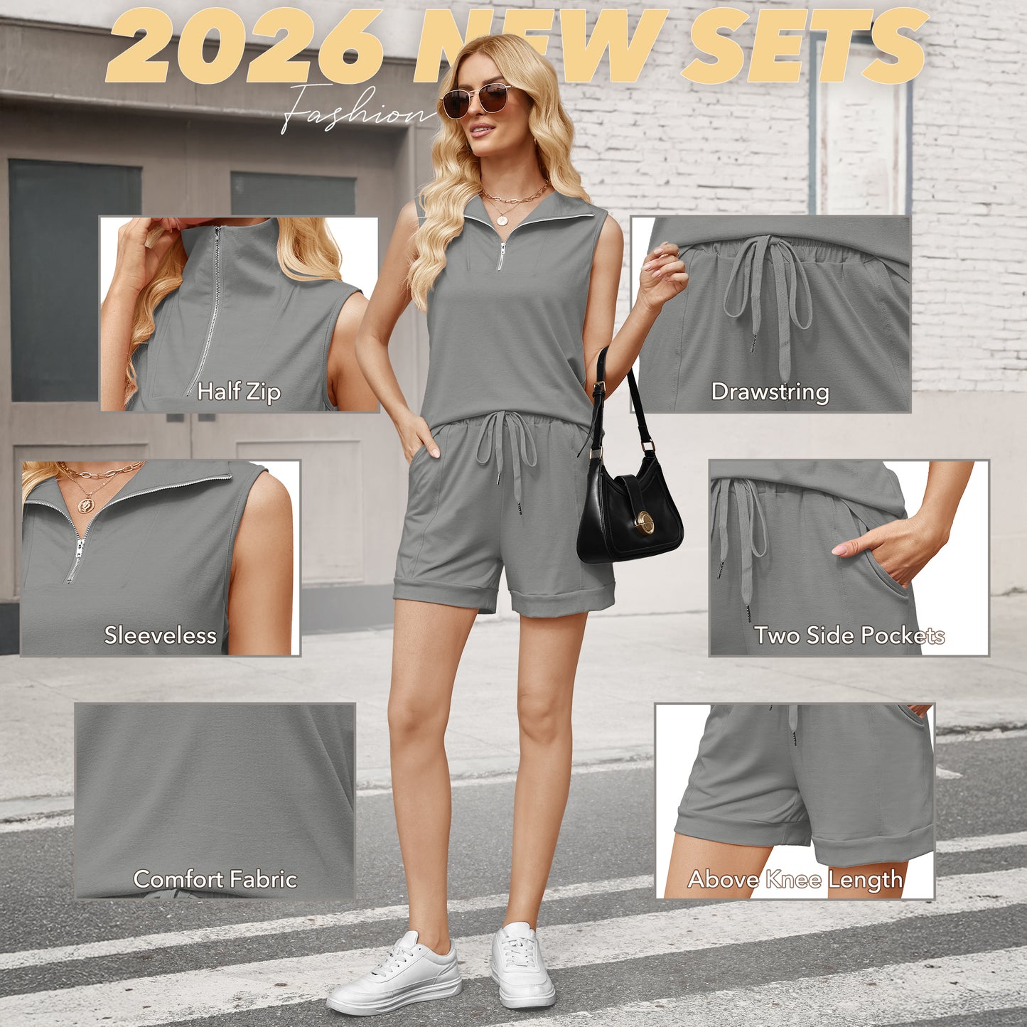 VDJ Outfits for Women 2 Piece Summer Tank Top Pockets Shorts Matching Sweatsuit Sets Travel Outfits Casual Lounge Sets