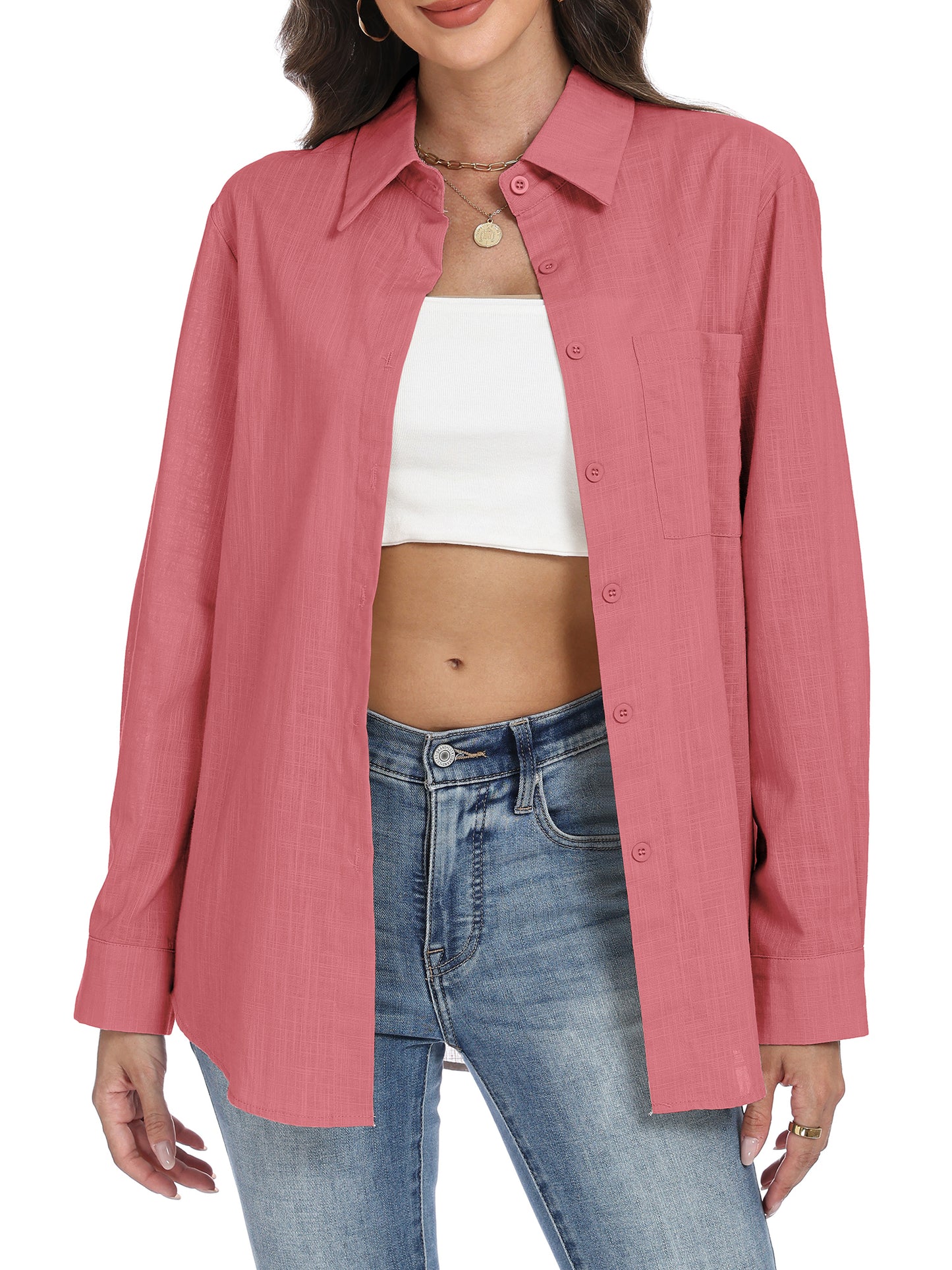 VDJ Womens Button Down Shirts Long Sleeve Casual Collared Business Blouse Lightweight Casual Work Tops