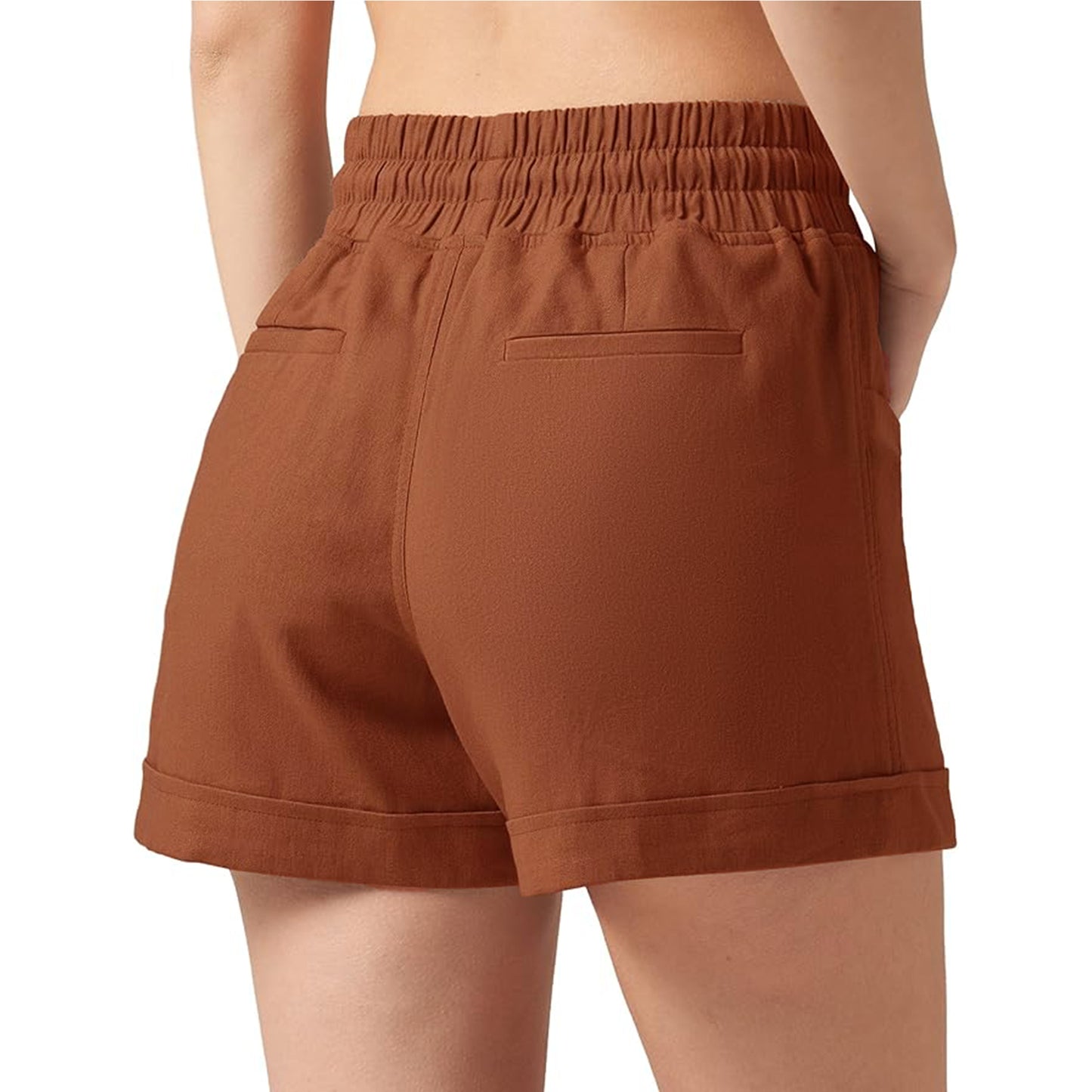 VDJ Womens Shorts Summer Casual Elastic Waist Drawstring Wide Leg Short Pants Caramel Solid Fashion Shorts Clothing