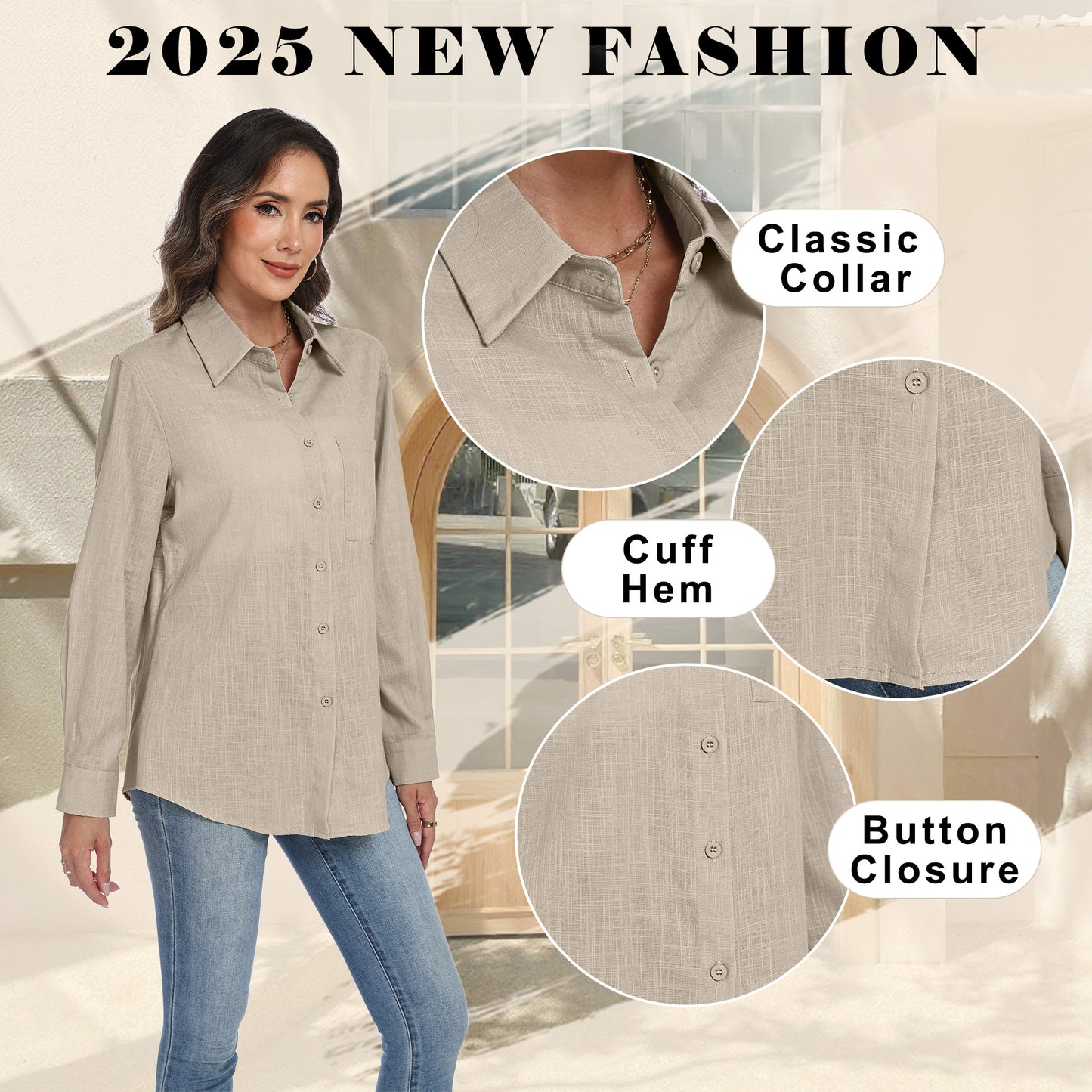 VDJ Womens Button Down Shirts Long Sleeve Casual Collared Business Blouse Lightweight Casual Work Tops