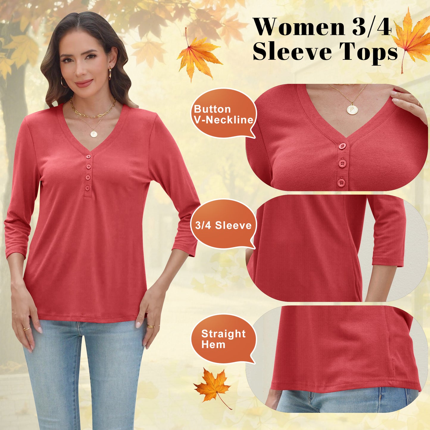 VDJ Summer Tops for Women 3/4 Sleeve Button Up Plain Tee Comfortable Casual Lounge Shirts Light Green Chic Blouses