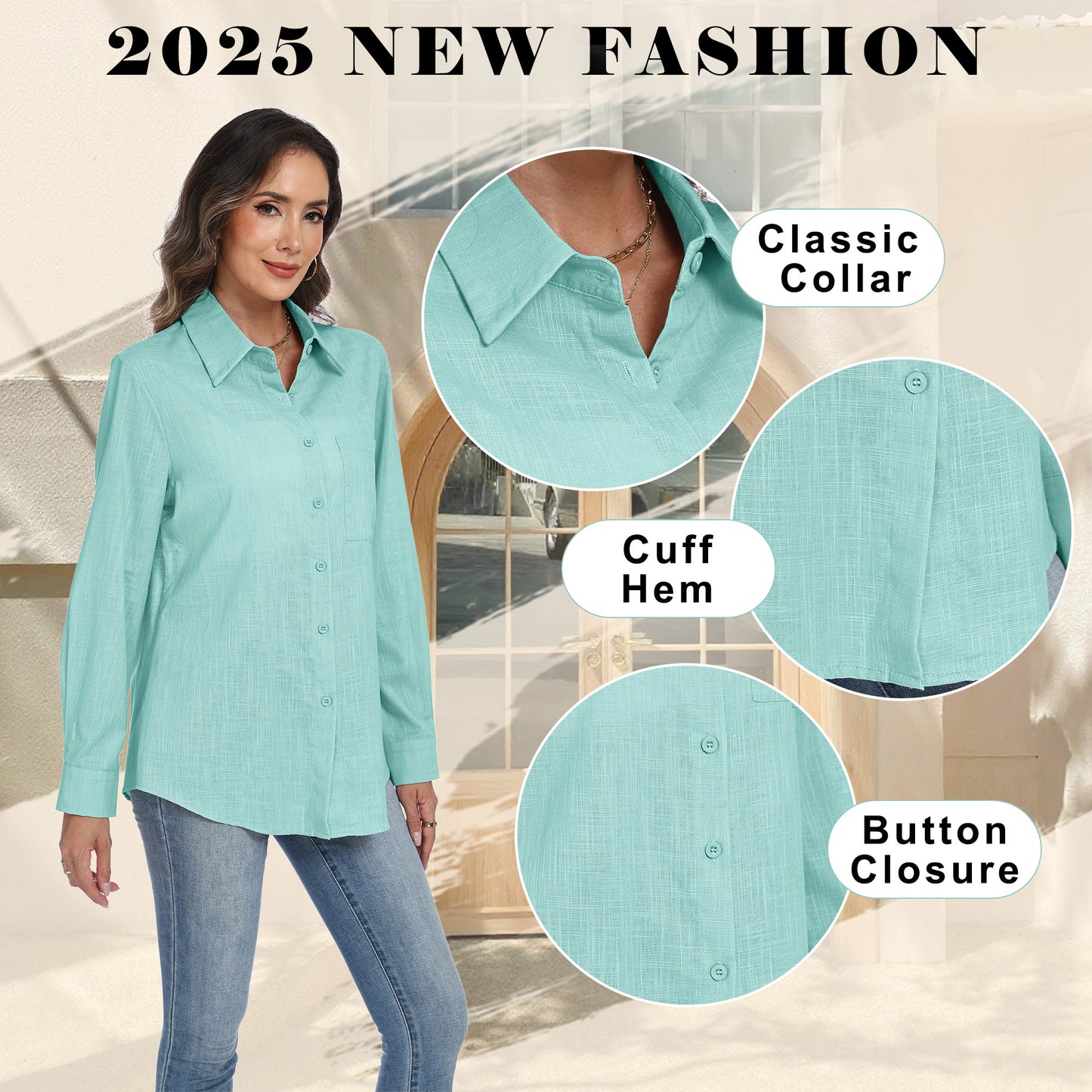 VDJ Womens Button Down Shirts Long Sleeve Casual Collared Business Blouse Lightweight Casual Work Tops