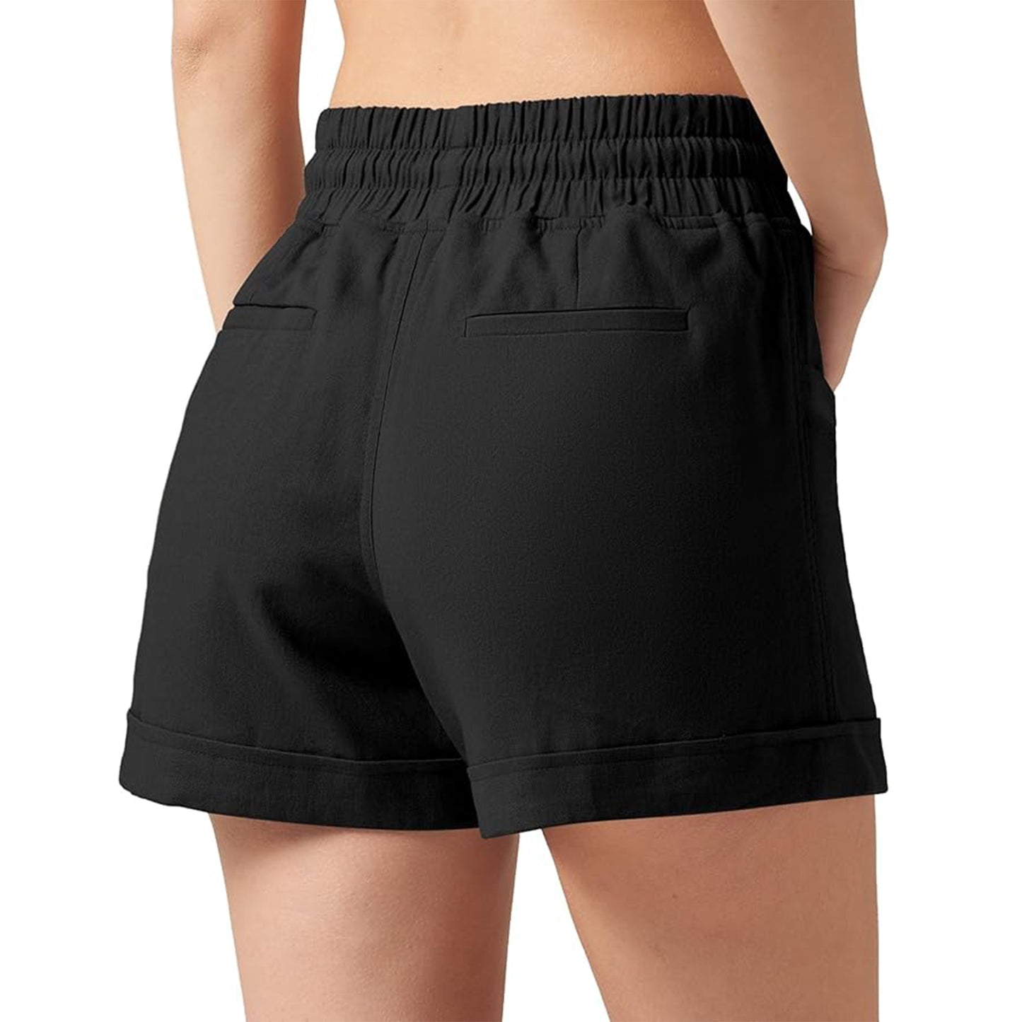 VDJ Women Casual Summer Shorts Elastic Waisted Drawstring Comfy Pull On Lightweight Black Shorts with Pockets
