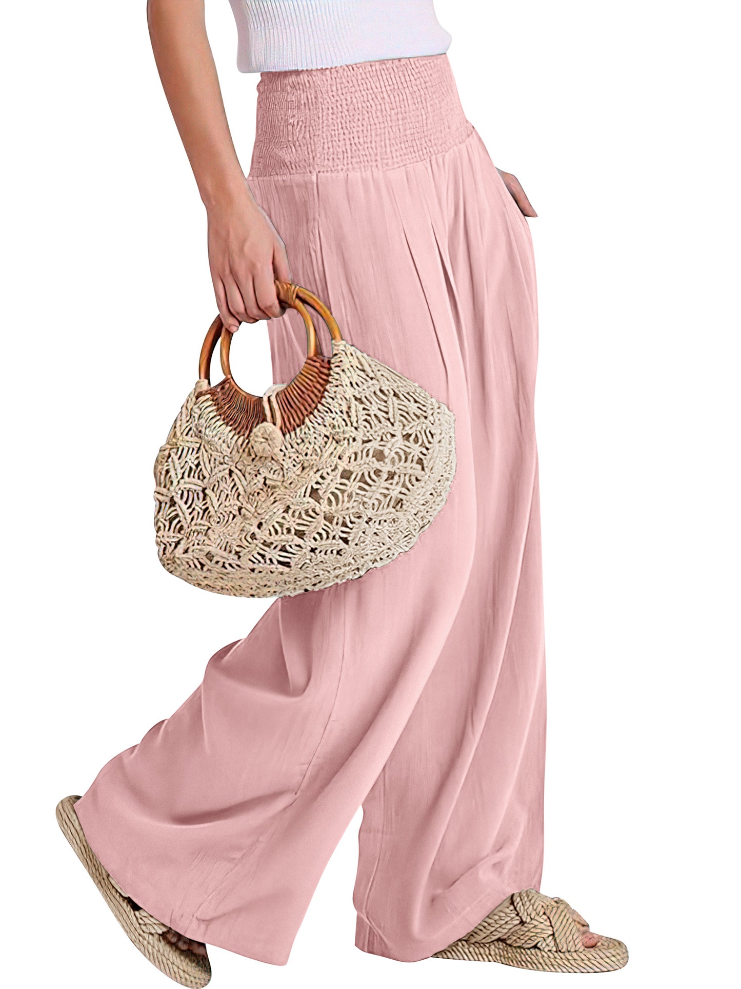 VDJ Pants for Women Wide Leg Summer High Waist Casual Lounge Pant 2025 Trendy Beach Travel Cute Pink Trousers