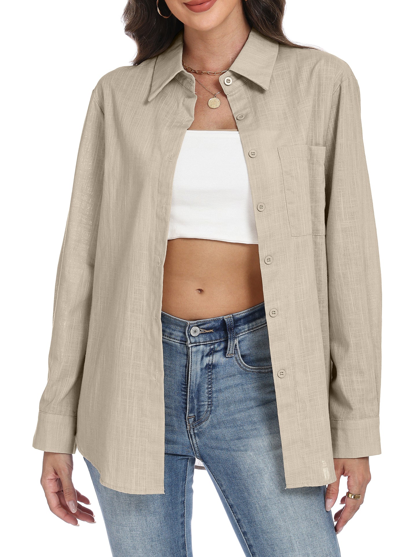 VDJ Womens Button Down Shirts Long Sleeve Casual Collared Business Blouse Lightweight Casual Work Tops