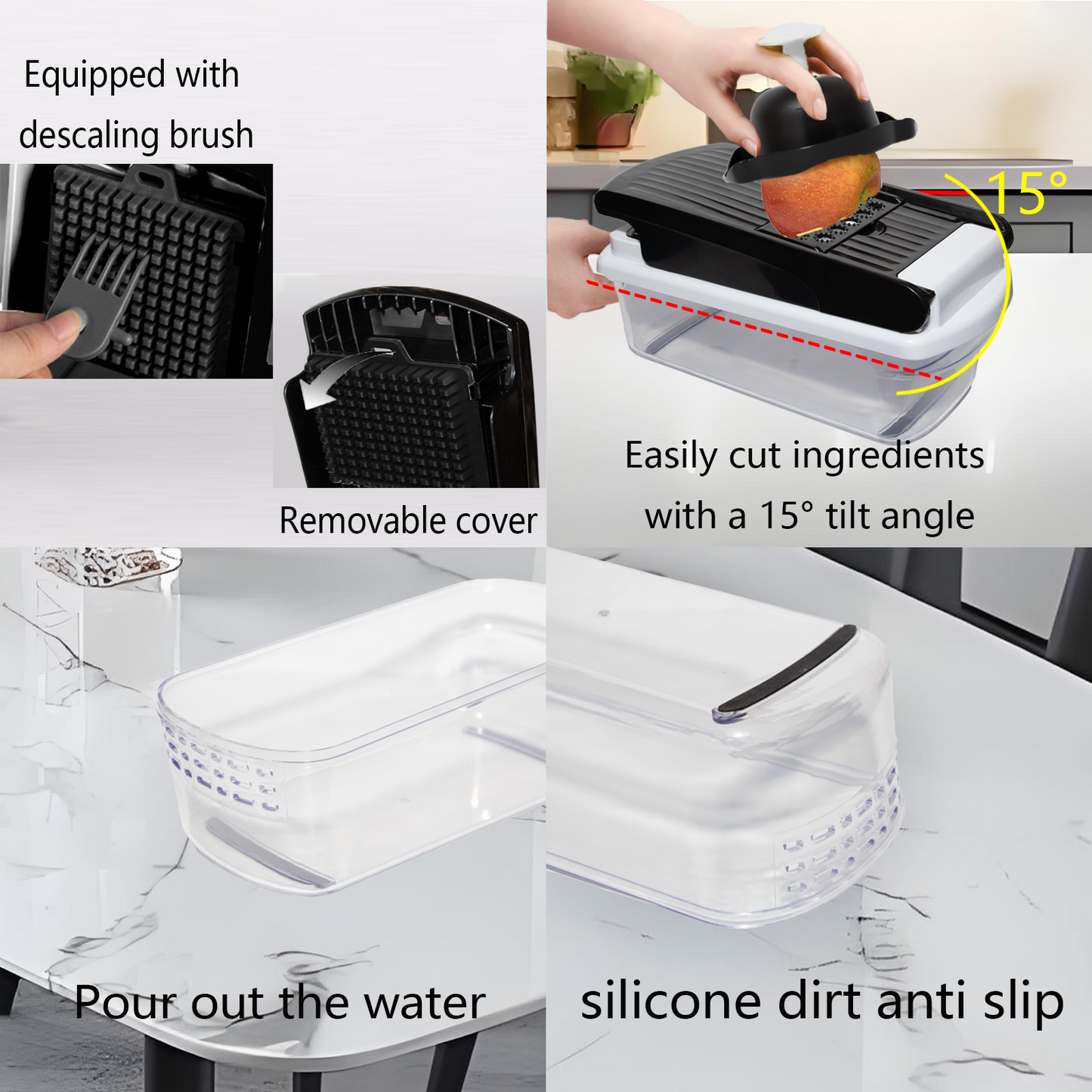 YUOFD Vegetable Chopper, 15-in-1 Food Choppers for Kitchen with 7 Stainless Steel Blades, Black