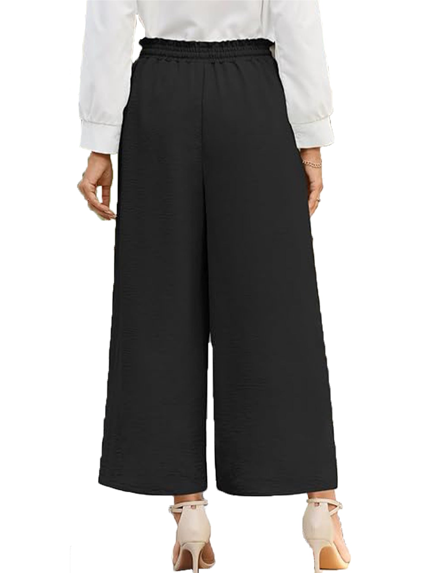 VDJ Capri Wide Leg Pants for Women High Waisted Drawstring Summer Pants Pull On Lightweight Pockets Copped Pants