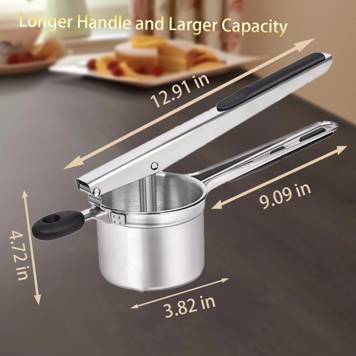 YUOFD Stainless Steel Potato Ricer, 1200 ML Hanging Potato Masher with 3 Filter Disc, Crush Potatoes and Vegetables with Ease