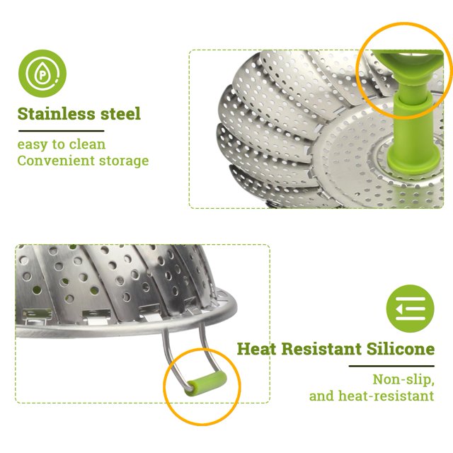 YUOFD Vegetable Steamer Basket, Stainless Steel Vegetable Steamer for Cooking (5.1" to 9")
