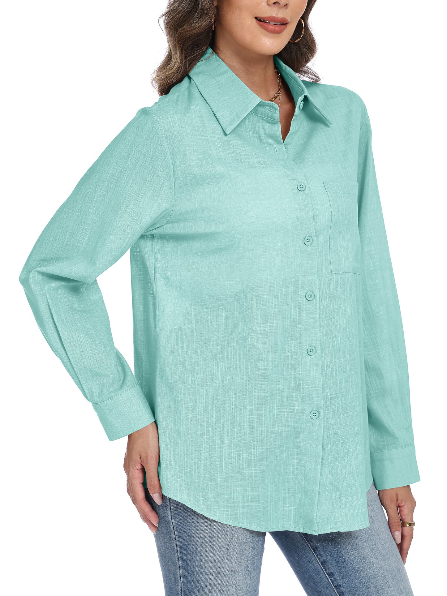 VDJ Womens Button Down Shirts Long Sleeve Casual Collared Business Blouse Lightweight Casual Work Tops