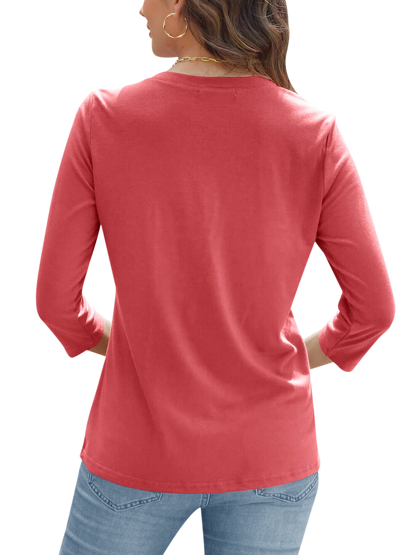 VDJ Summer Tops for Women 3/4 Sleeve Button Up Plain Tee Comfortable Casual Lounge Shirts Light Green Chic Blouses