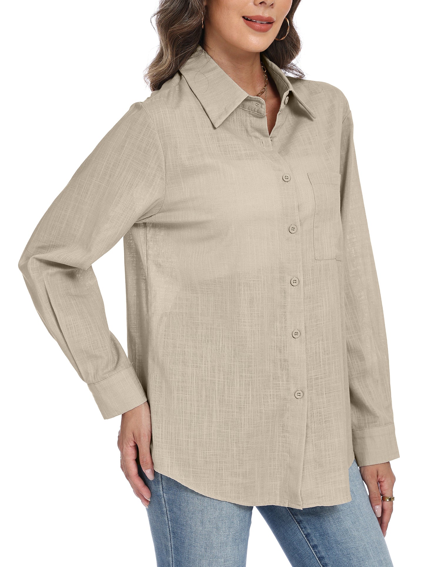 VDJ Womens Button Down Shirts Long Sleeve Casual Collared Business Blouse Lightweight Casual Work Tops