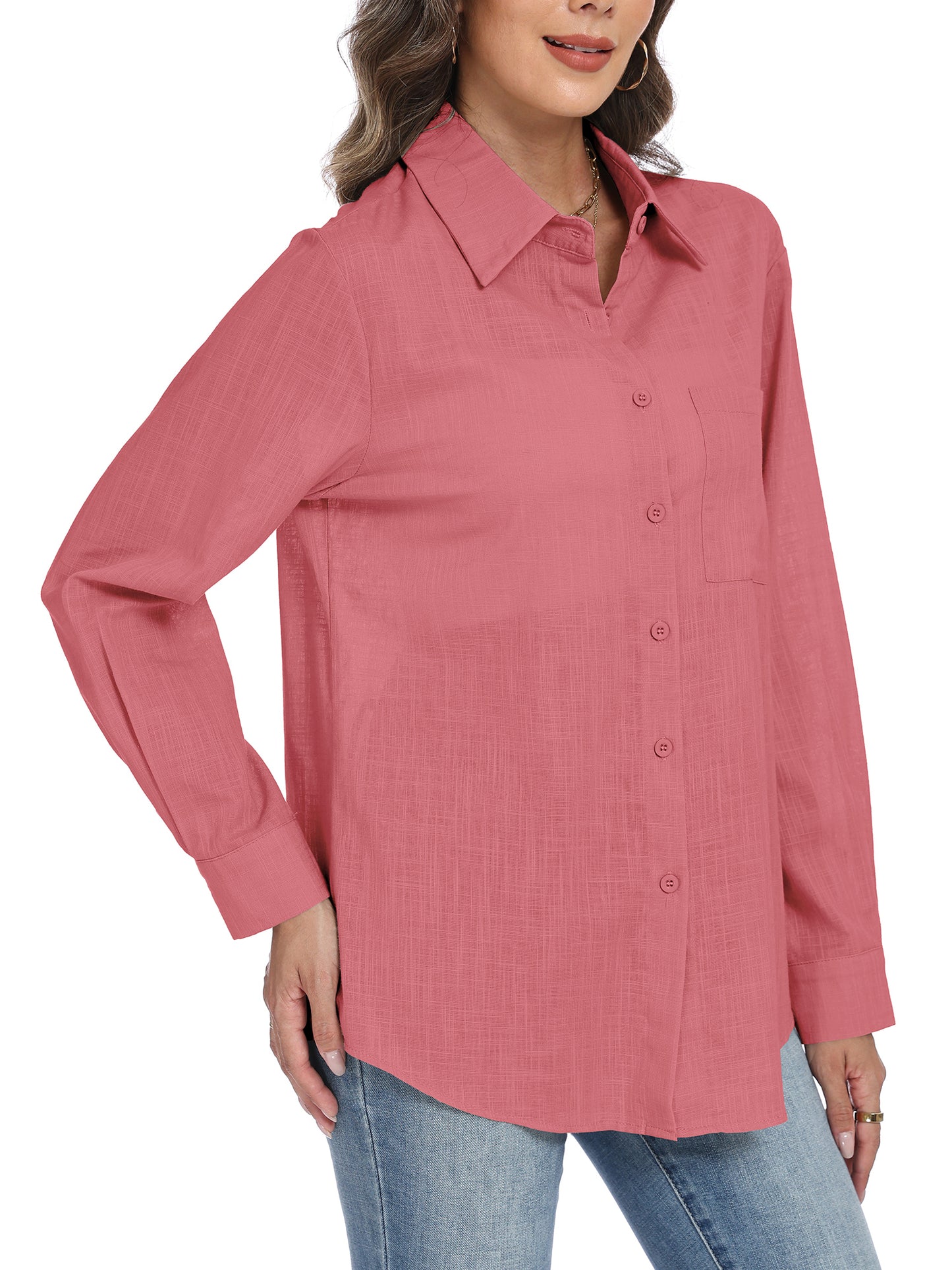 VDJ Womens Button Down Shirts Long Sleeve Casual Collared Business Blouse Lightweight Casual Work Tops