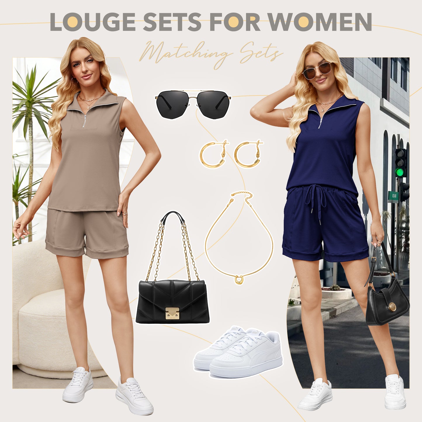 VDJ Two Piece Outfits for Women Lounge Sets Vest Tops and Shorts Set Sweatsuits with Pockets Coffee Sleeveless Fashion Tracksuit
