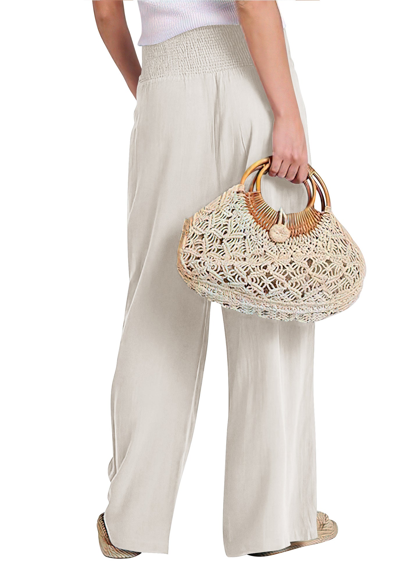 VDJ Women's Casual Wide Leg Pants Business Work Dress Pants Flowy Baggy Harme Pants Boho Beige Palazzo Trousers