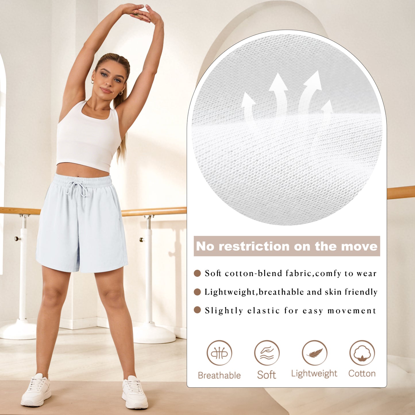 VDJ Sweat Shorts with Pockets for Women 9" Athletic Sports Bermuda French Terry Knee Lounge Shorts