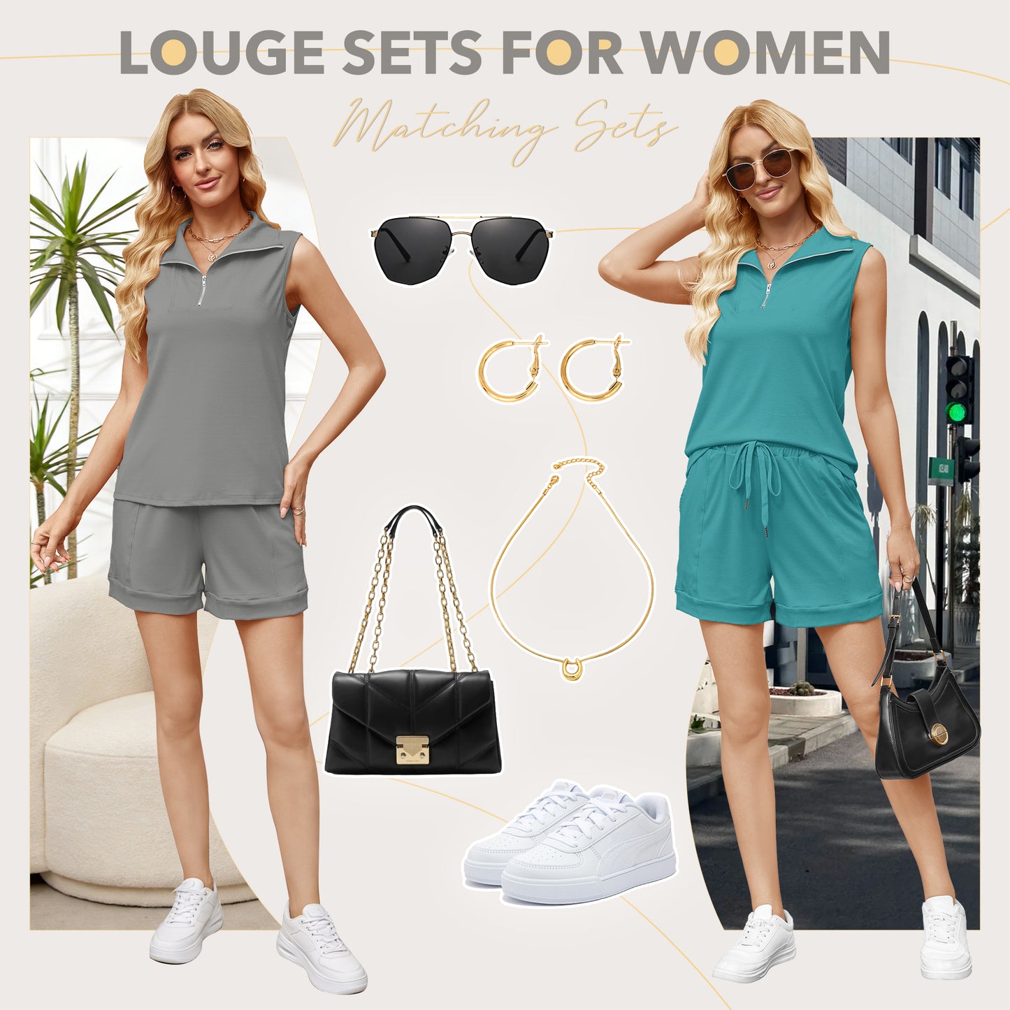 VDJ Outfits for Women 2 Piece Summer Tank Top Pockets Shorts Matching Sweatsuit Sets Travel Outfits Casual Lounge Sets