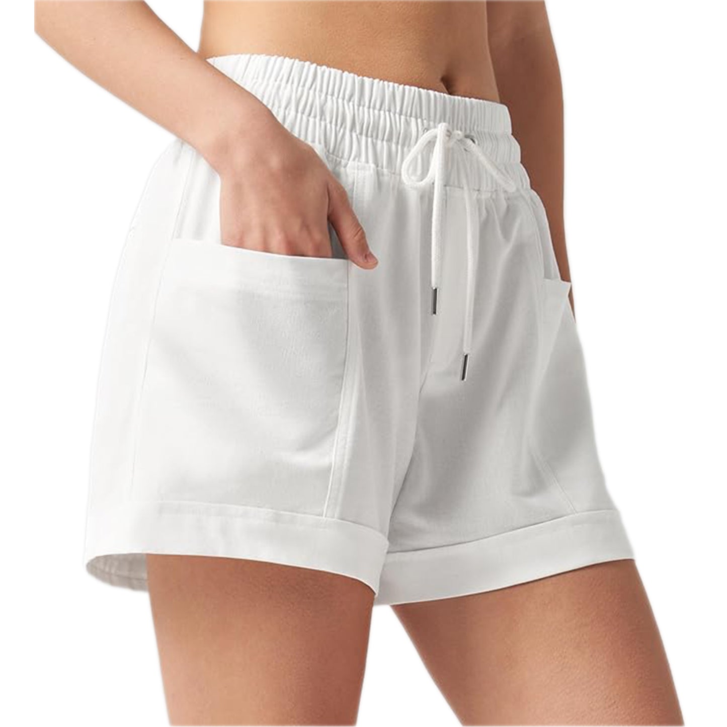 VDJ Casual Shorts for Women Summer Bohemian Lightweight Shorts Mid Waist BeachWhite Lounge Shorts Front Pockets