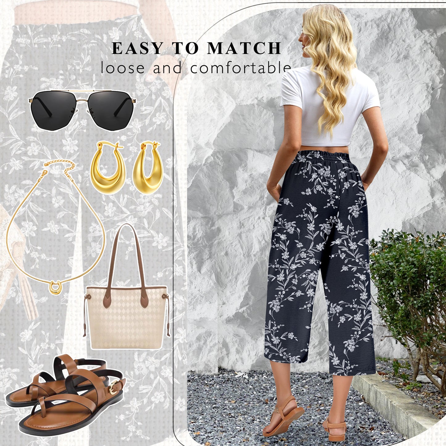 VDJ Fashion Pants for Women High Waist Drawstirng Summer Capri Pants Tie Belt Pockets Summer Vacation Pants