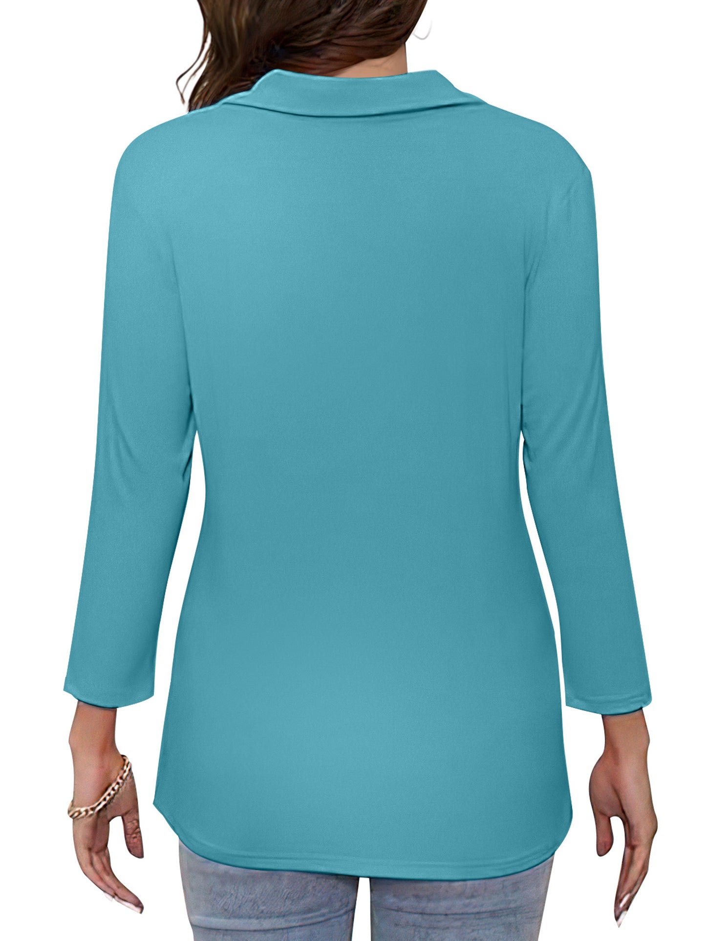 VDJ Women's T Shirts V Neck 3/4 Sleeve Quarter Zip Collared Tops Mint Polo Shirts Summer Fall Tees