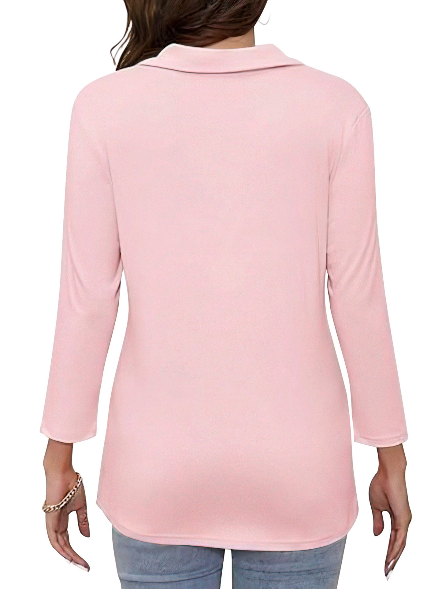 VDJ Women Tops 3/4 Sleeve Zip Collared Polo Shirts Casual V Neck Fall Blouses Solid Tee Clothes