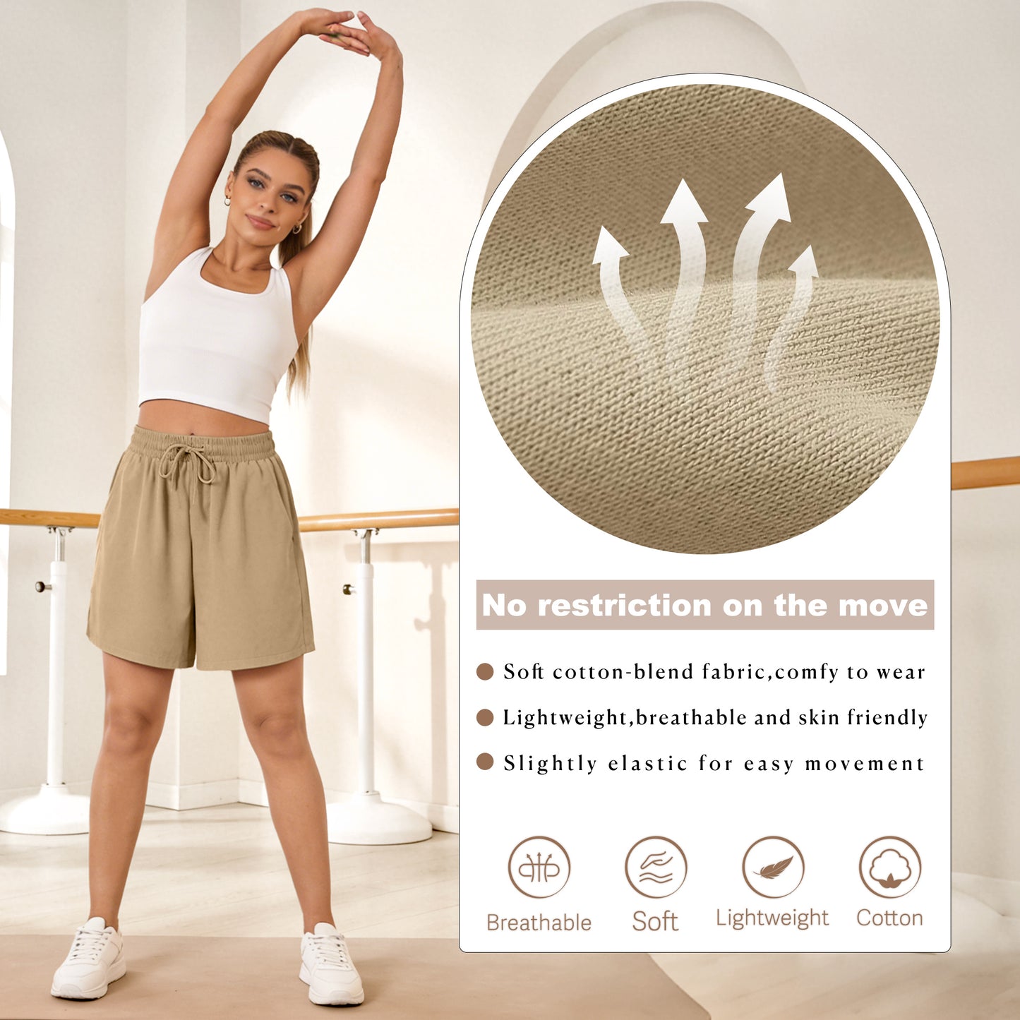 VDJ Women Shorts Comfort Soft Athletic Shorts Loose Lightweight Bermuda Khaki Knee Shorts with Pockets
