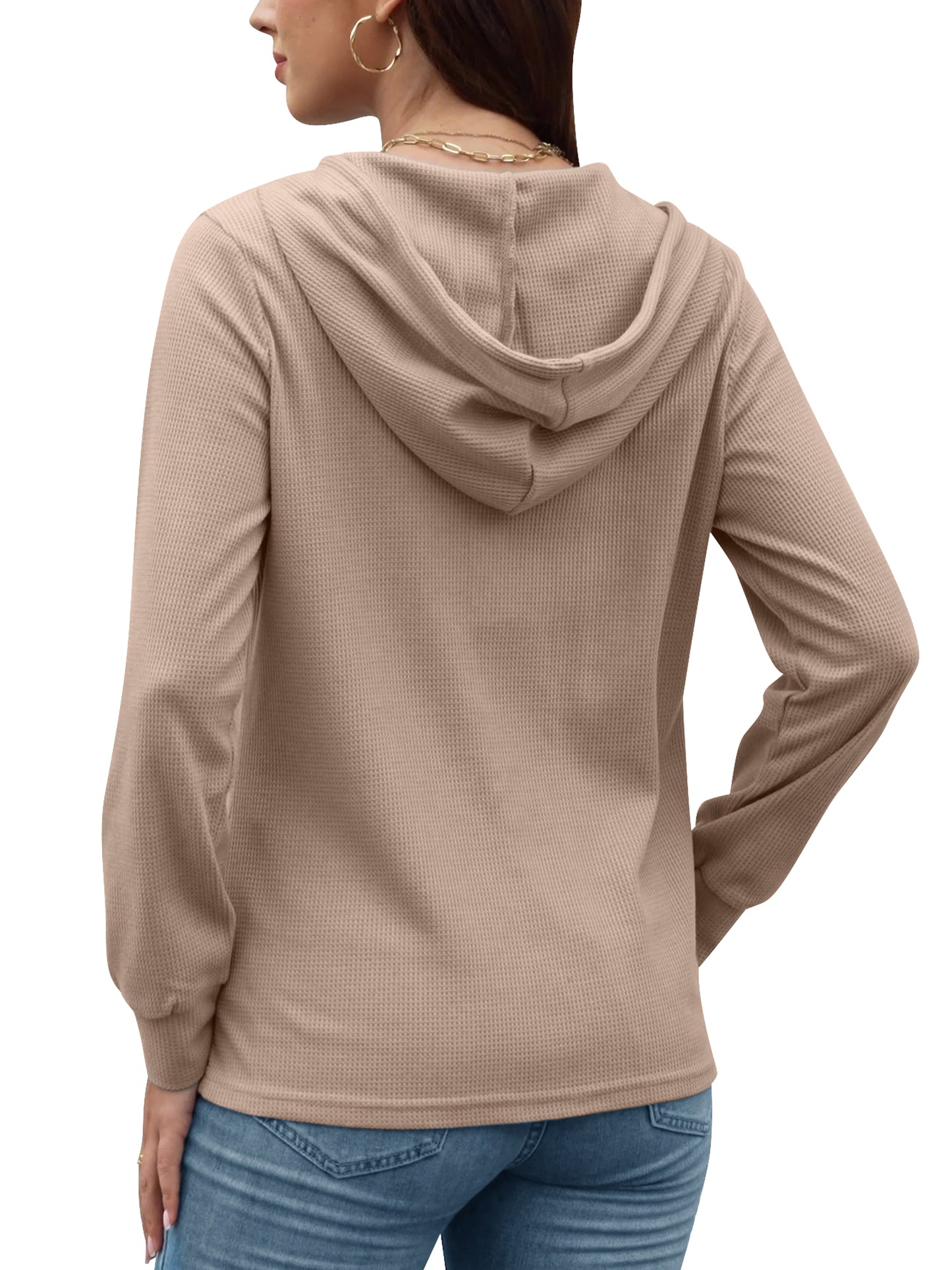 VDJ Womens Fall Tops Hoodies Pullover Casual Long Sleeve Button Hooded Sweatshirts Lightweight Autmun Clothing