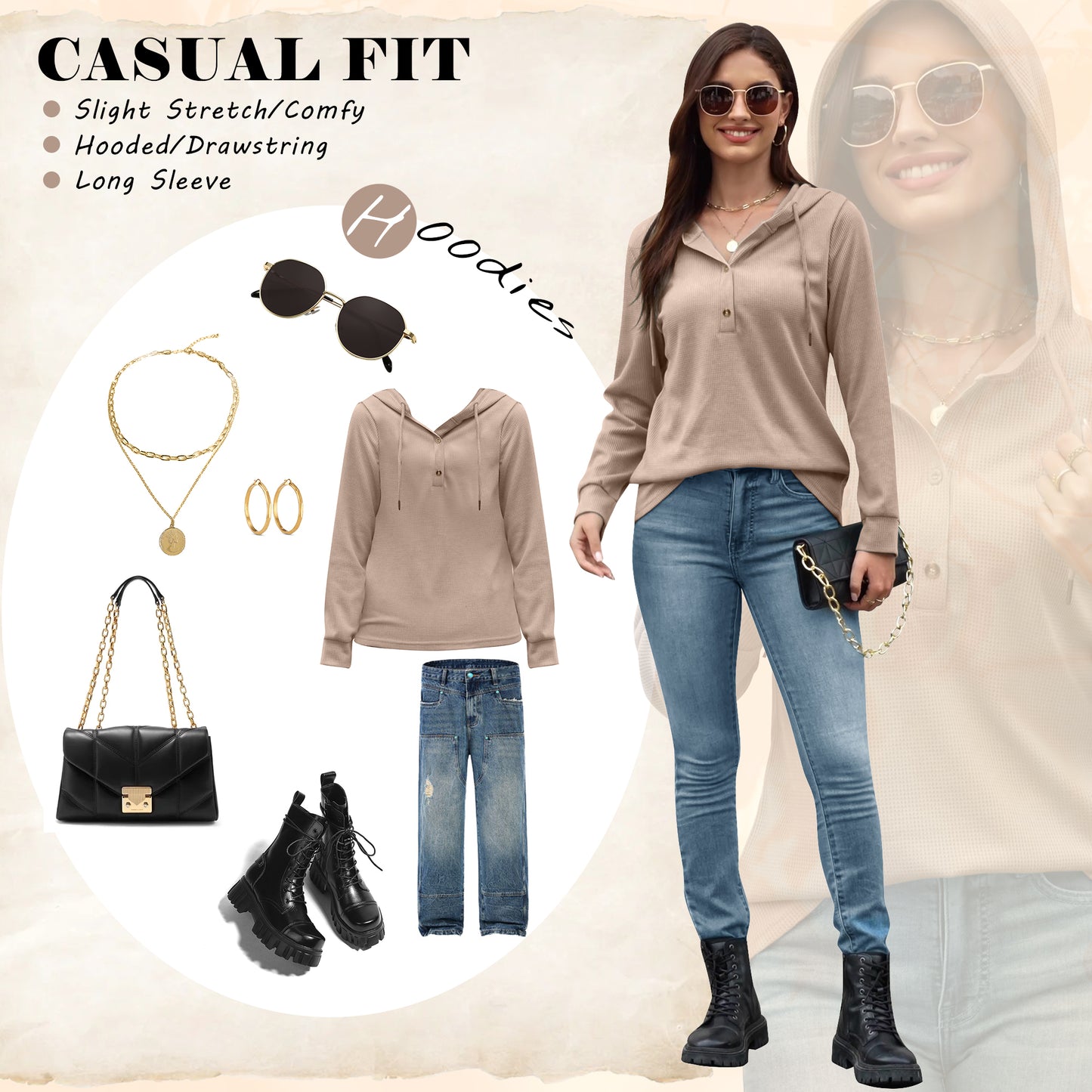 VDJ Womens Fall Tops Hoodies Pullover Casual Long Sleeve Button Hooded Sweatshirts Lightweight Autmun Clothing
