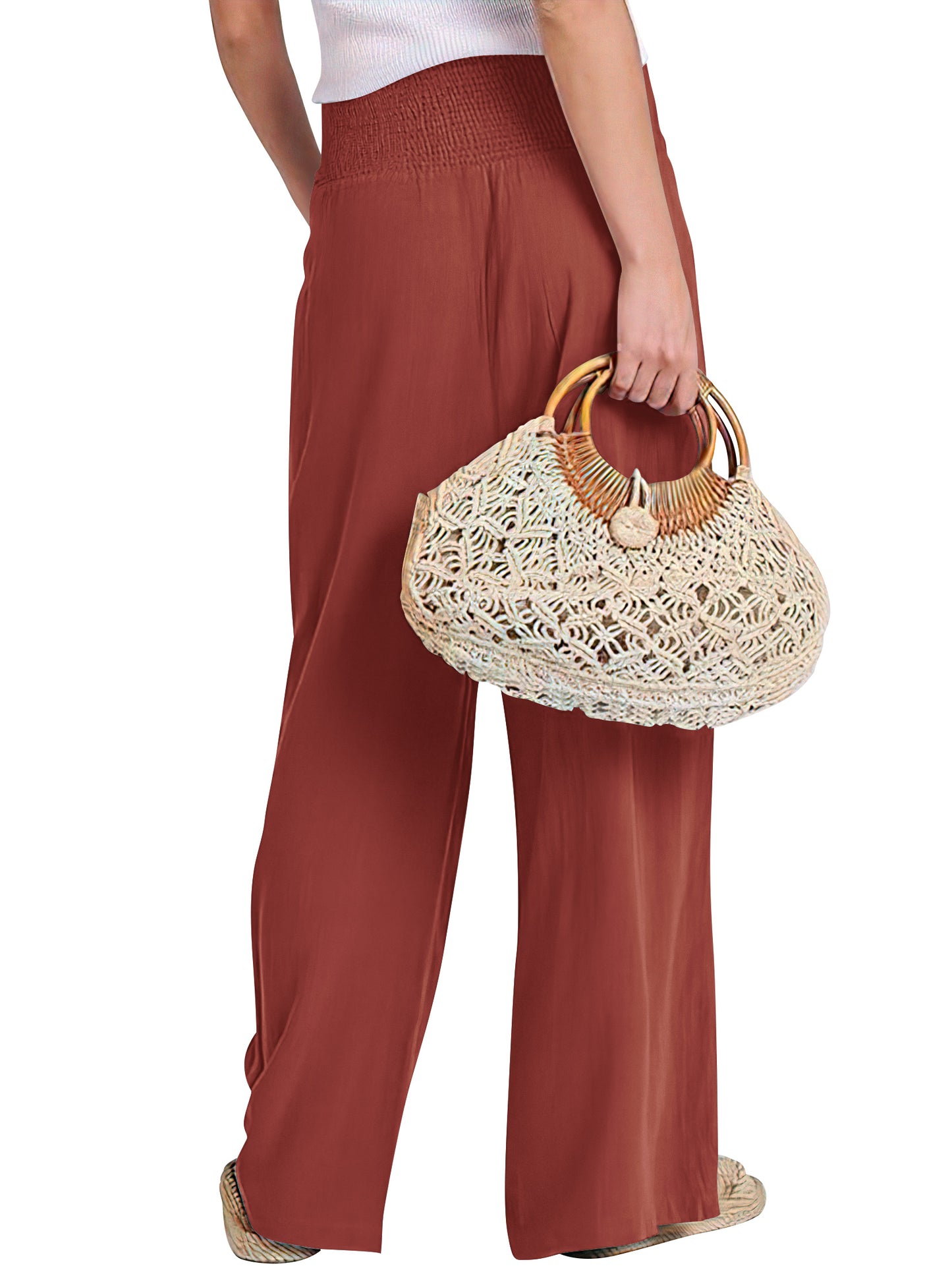 VDJ High Waist Wide Leg Pants for Women Summer Boho Fashion Cool Palazzo Pants Rustred Dress Pants
