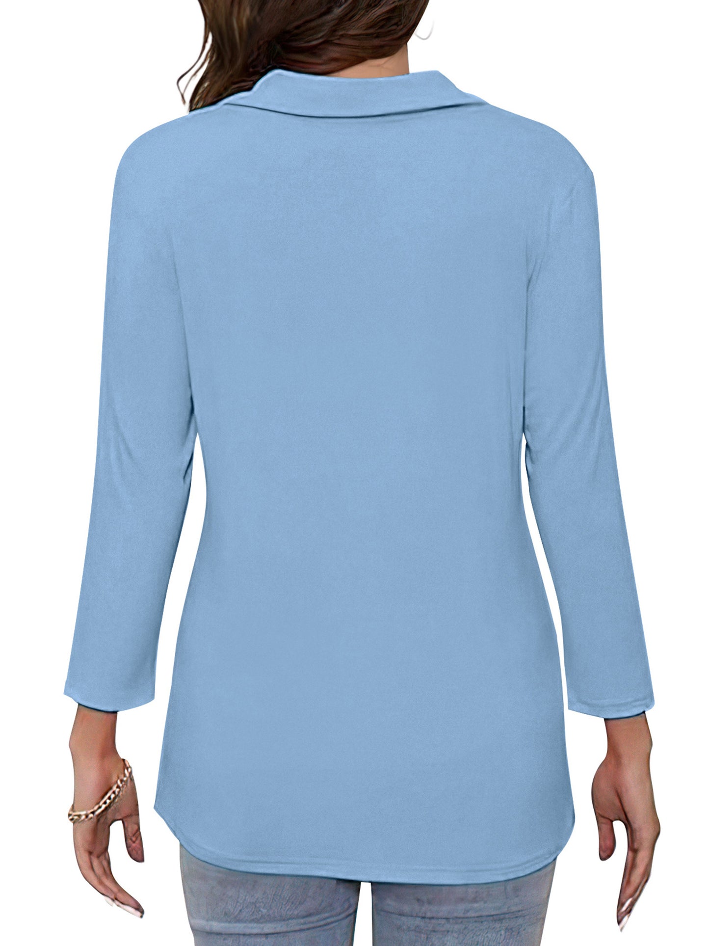 VDJ 3/4 Sleeve Shirts for Women Half Zip Collared Tops Summer Fall Collar Polo Shirts Sky Blue Soft Basics Tees