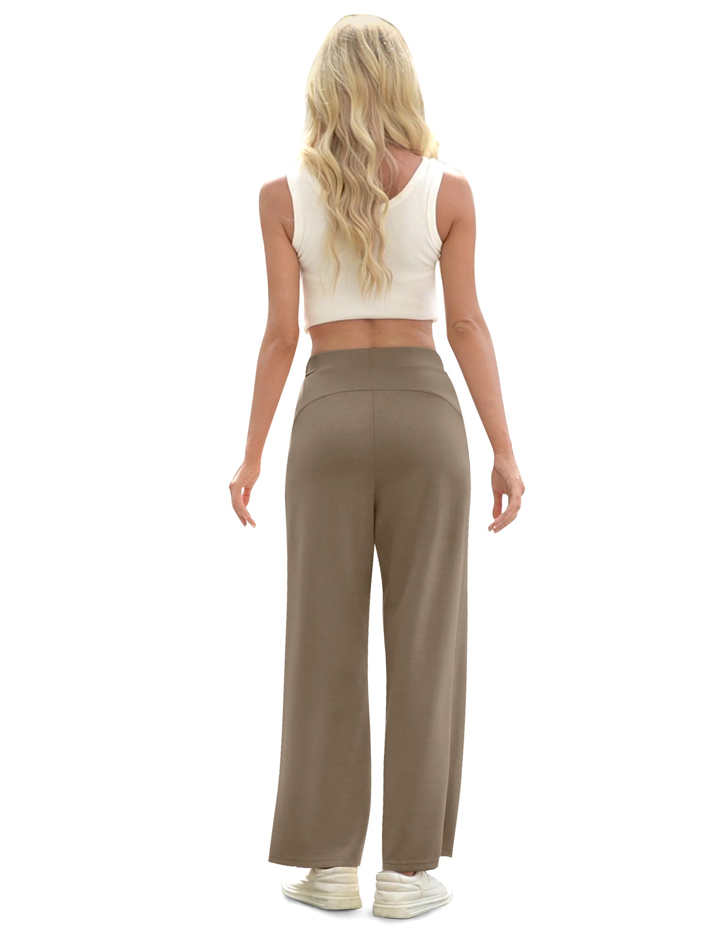 VDJ Wide Leg Pants for Women High Waist Casual Ahleisure Pants Pull On Flare Trousers with Pockets