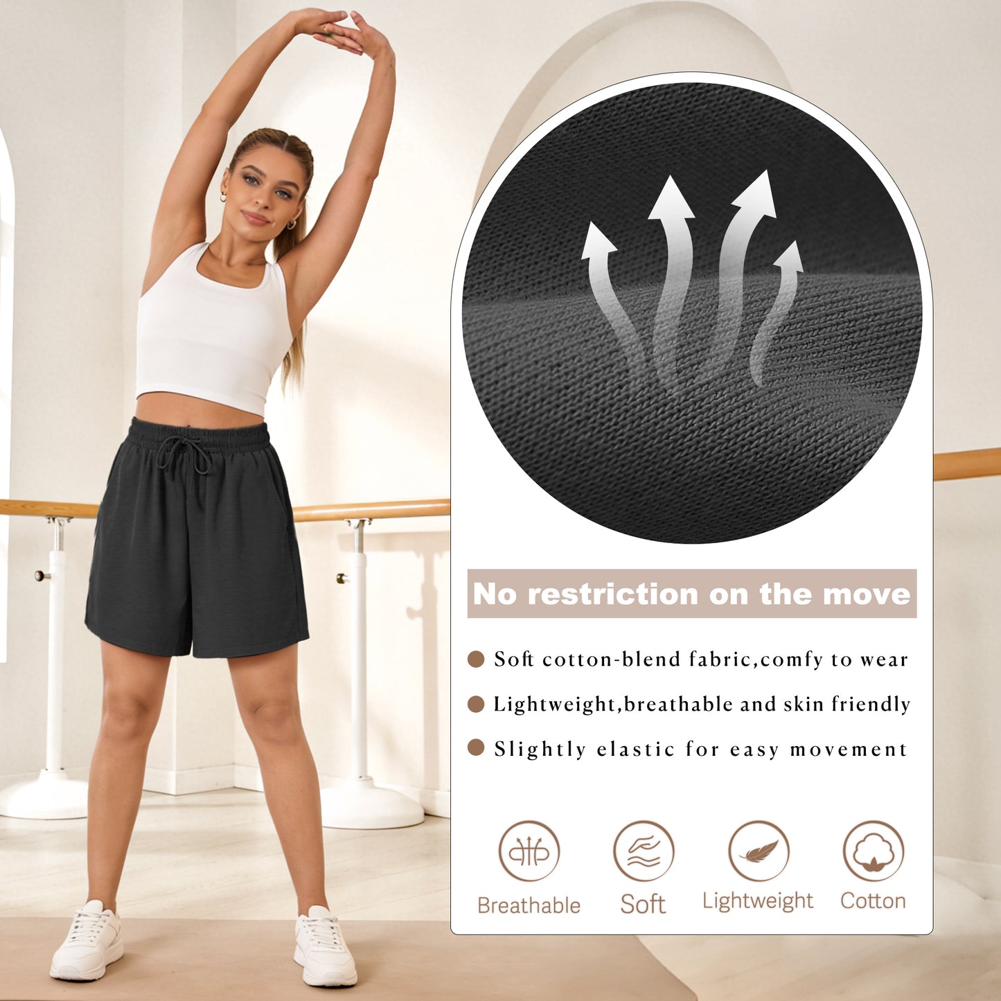VDJ Sweat Shorts with Pockets for Women 9" Athletic Sports Bermuda French Terry Knee Lounge Shorts