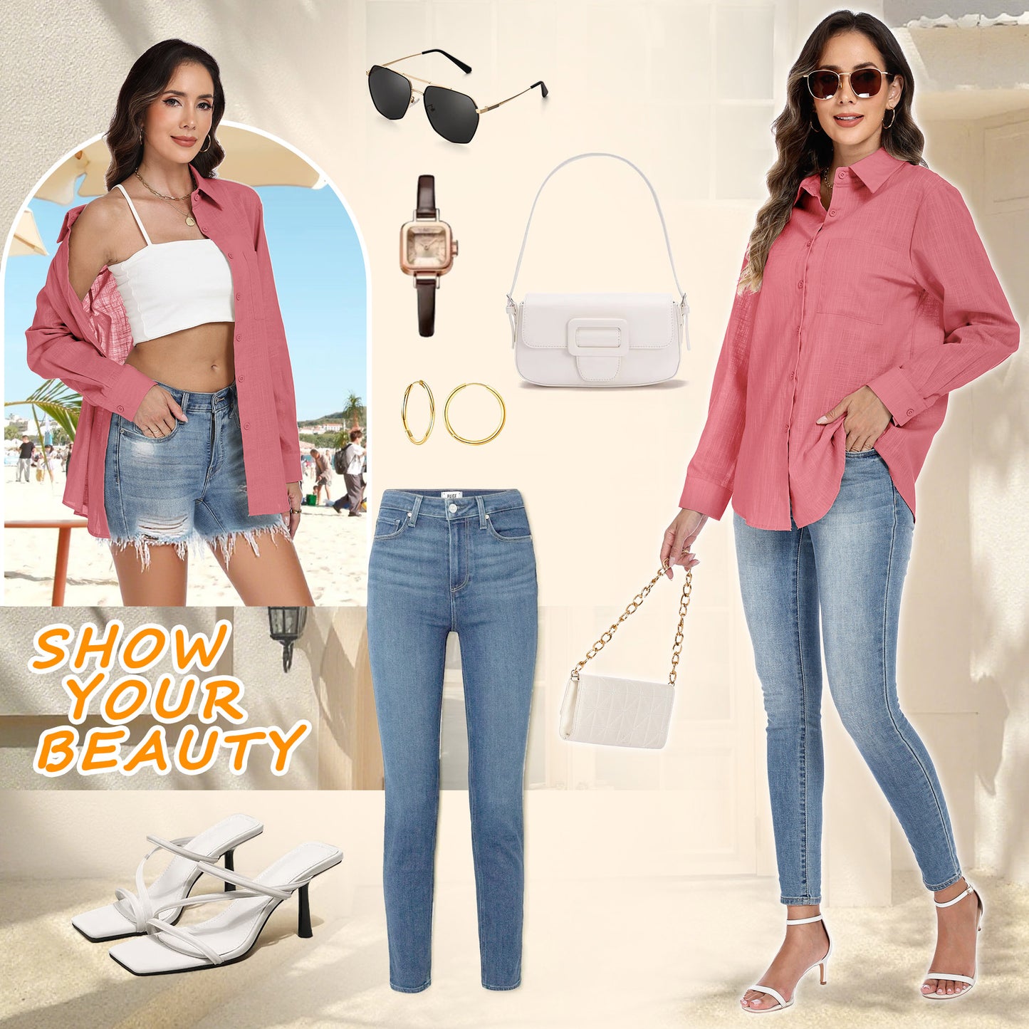 VDJ Womens Button Down Shirts Long Sleeve Casual Collared Business Blouse Lightweight Casual Work Tops