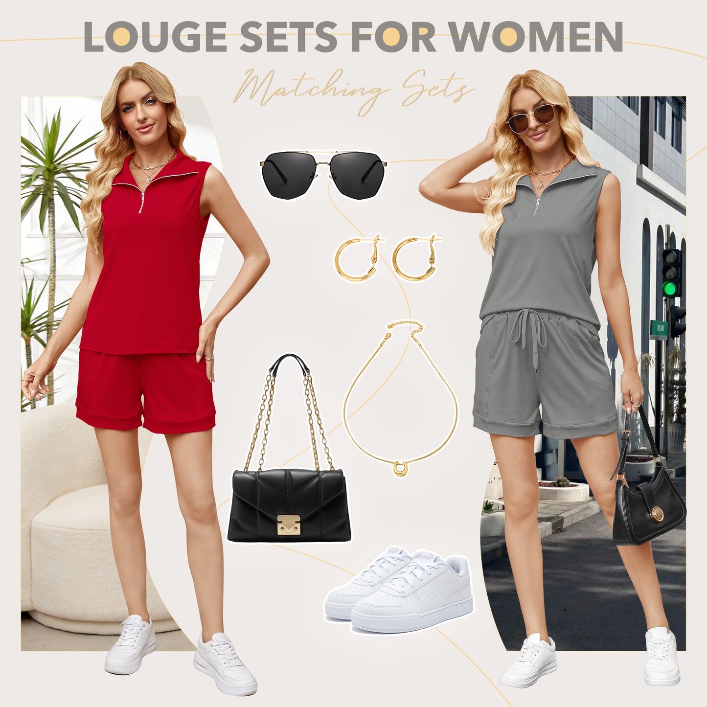 VDJ Women's Lounge Set Two Piece Sleeveless Tank Top & Drawstring Shorts Summer Outfits Comofort Soft Homewear