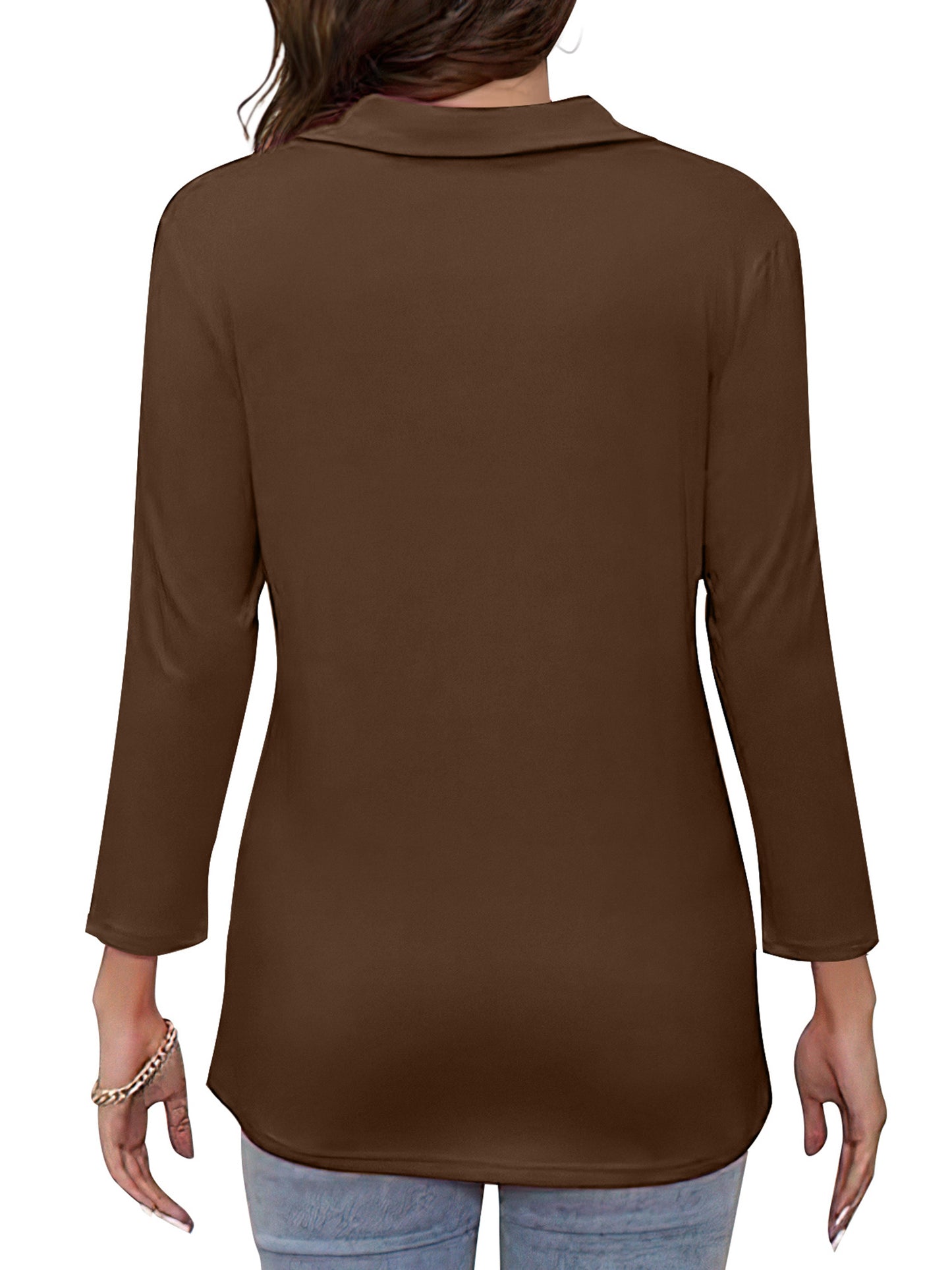 VDJ Tshirts for Women 3/4 Sleeve Lightweight Fall Tee Shirts Cozy Warm Lounge Blouse Brown Tops Clothing