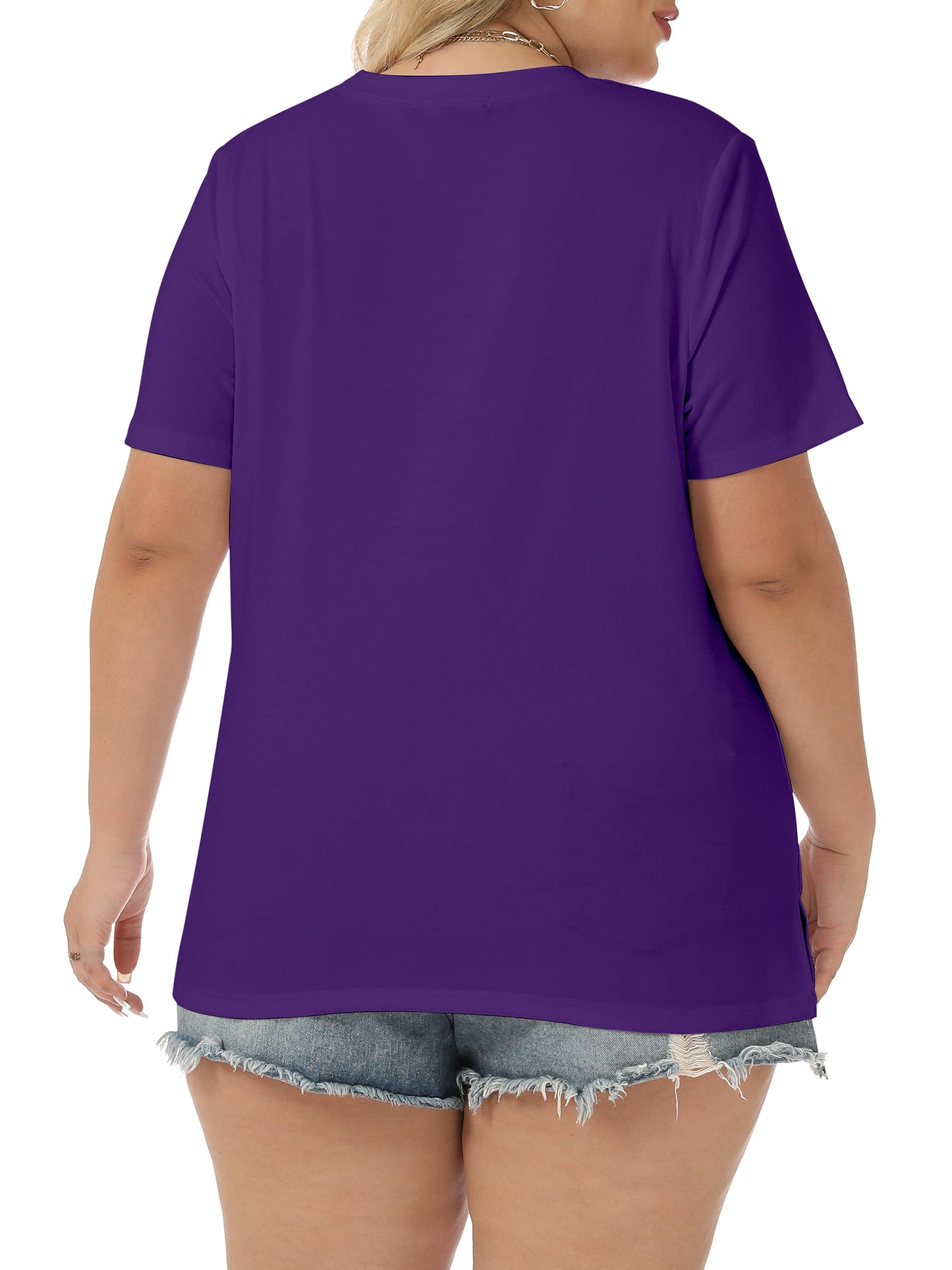 VDJ Womens Plus T Shirts Short Sleeve Casual Dressy Blouse Fashion Loose Summer Business Purple Tunic Tops