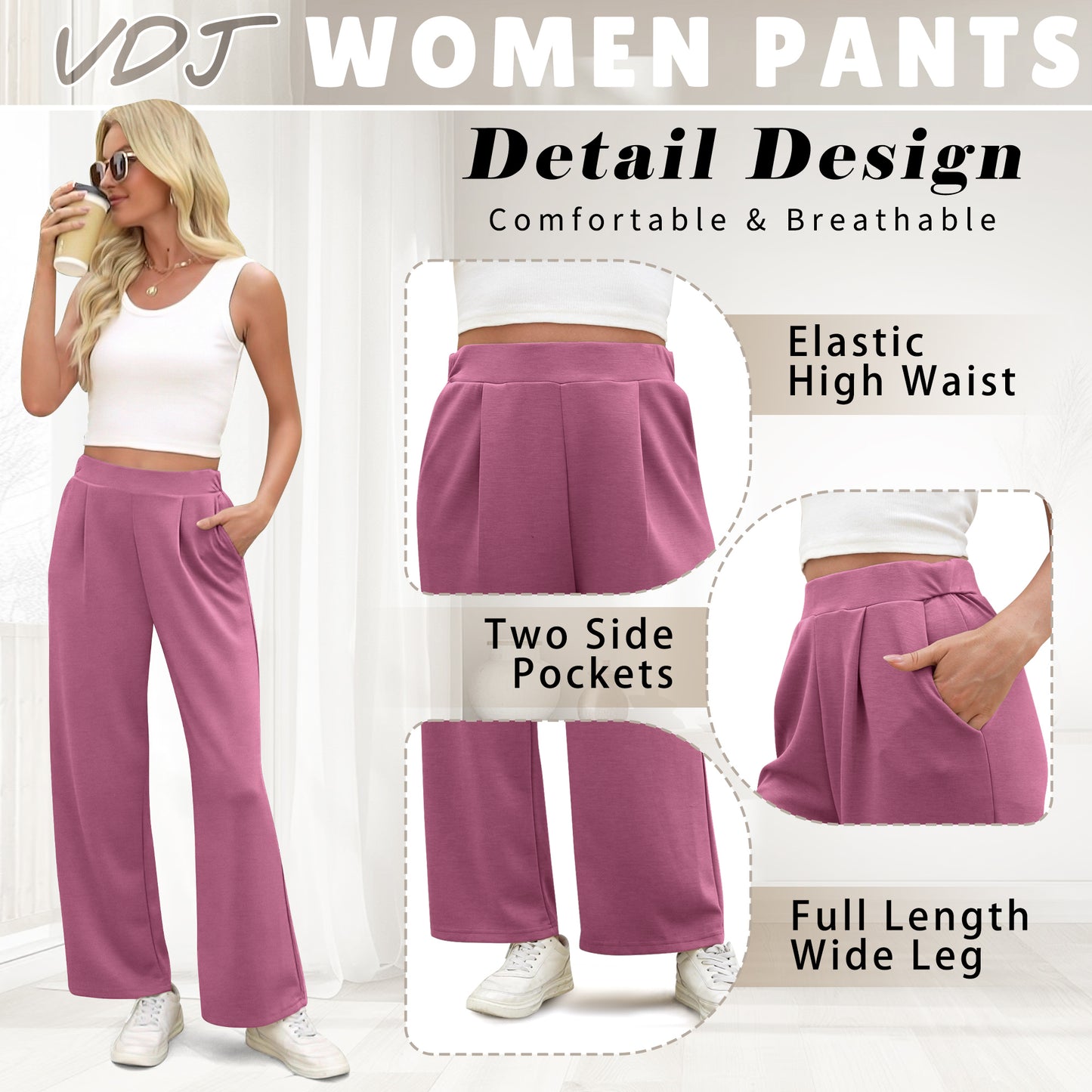 VDJ Sweatpants for Women Casual Fit Flowy Yoga Pants High Waisted Workout Joggers Comfy Long Trousers with Pockets