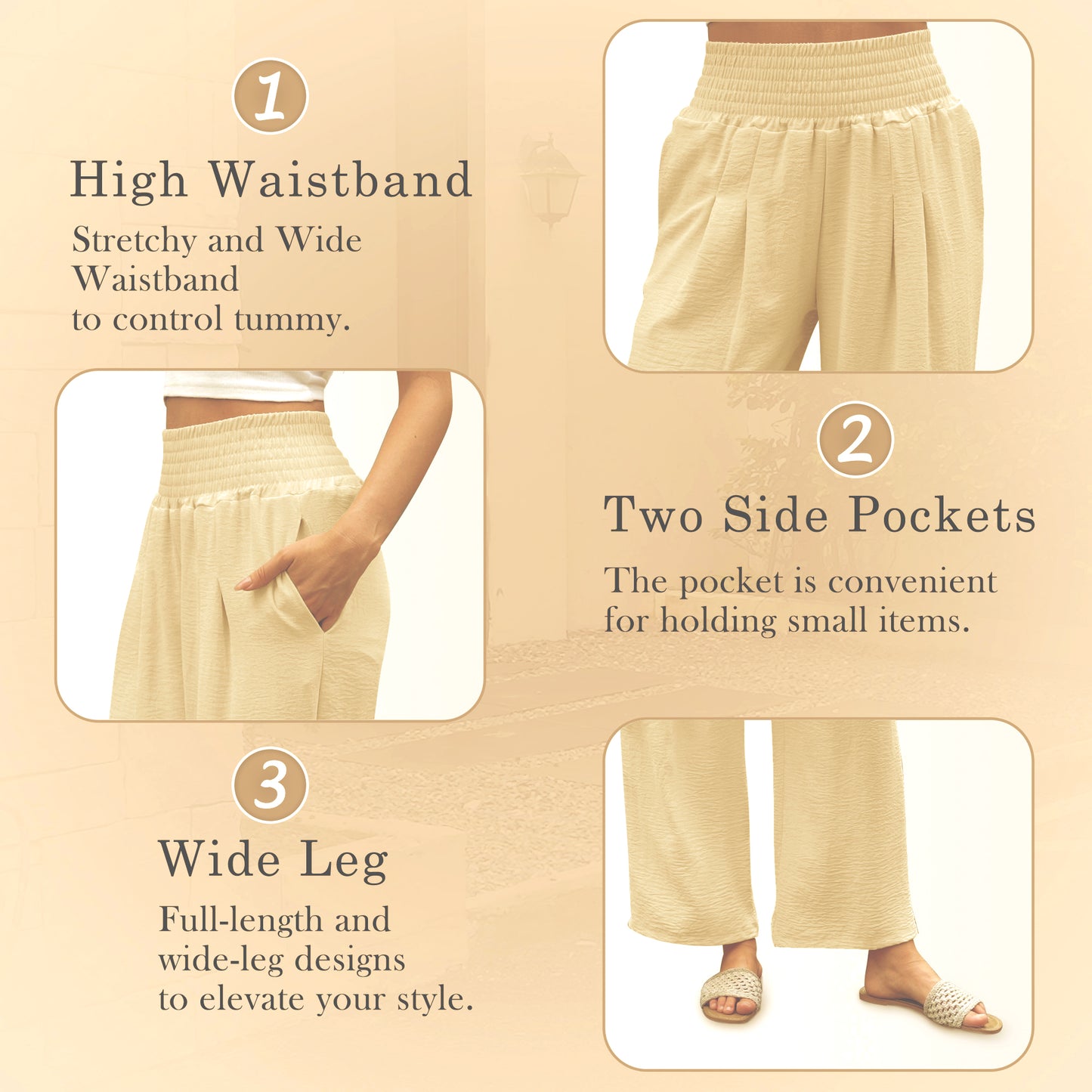 VDJ Women's Casual Wide Leg Pants Summer Boho High Waisted Beach Palazzo Trousers Flowy Lounge Pant