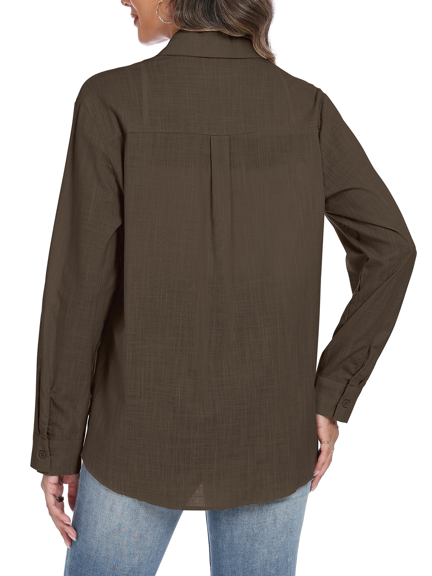 VDJ Button Down Shirts for Women Dressy Casual Solid Color Long Sleeve Collared Blouse Office Work Tops with Pockets
