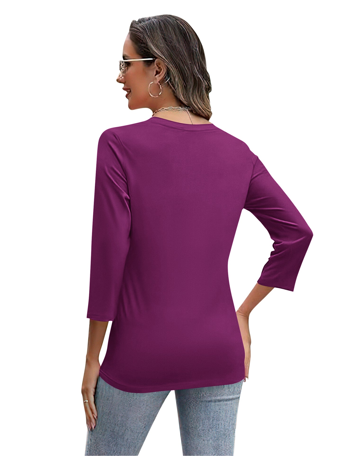 VDJ Women Fall Shirts Lightweight Dressy Casual Tshirts Dark Blue Solid Button Down Blouse Tunic Tops