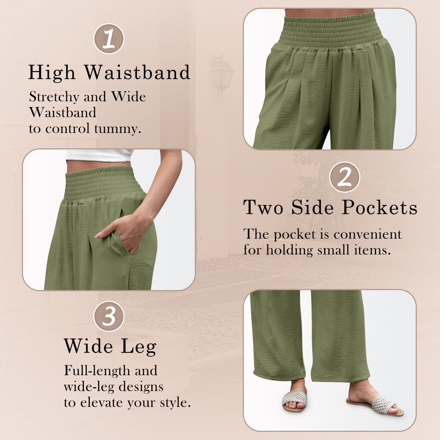 VDJ Palazzo Lounge Pants for Women Casual Comfy High Waist Flowy Green Dressy Pants Halara Trousers with Pockets