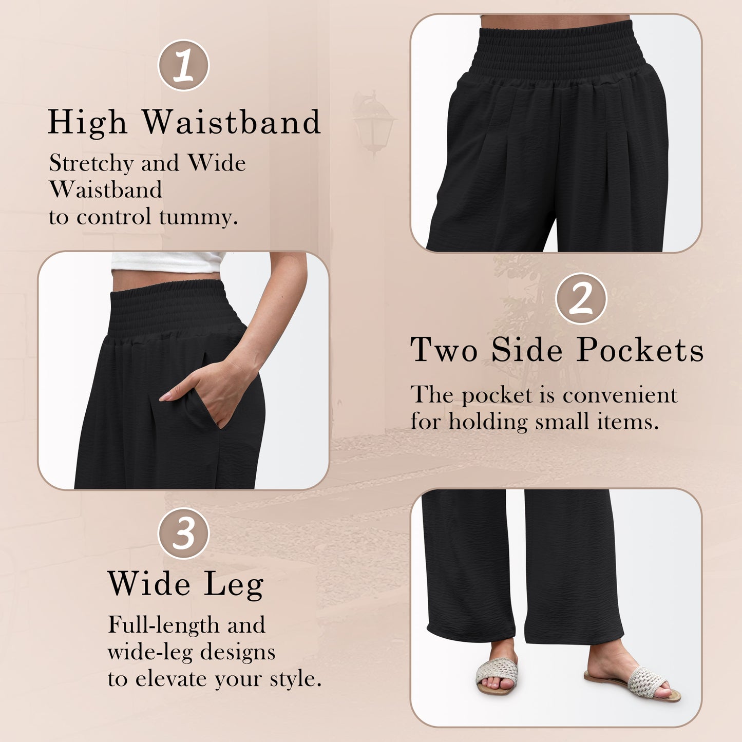 VDJ Wide Legged Pants for Women Loose Fit Casual Comfy Lounge High Waist Trousers Flowy Palazzo Black Pants