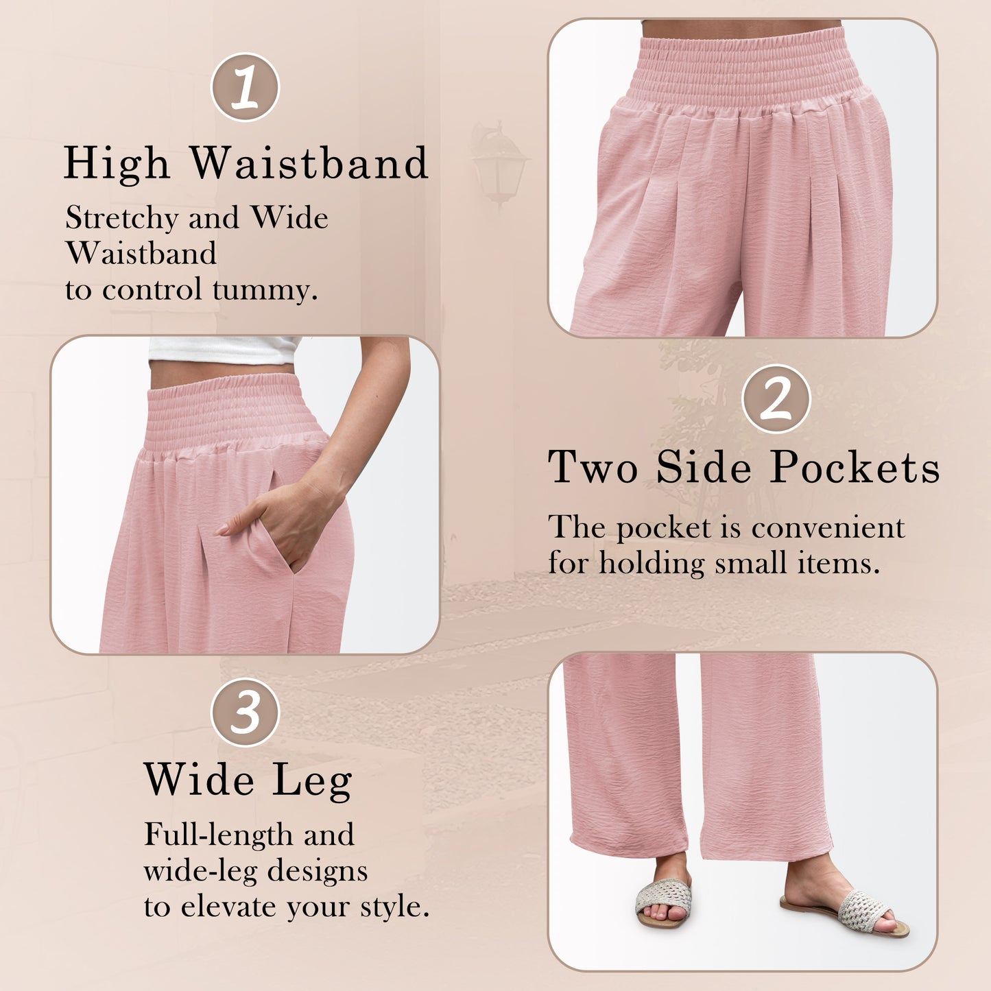VDJ Pants for Women Wide Leg Summer High Waist Casual Lounge Pant 2025 Trendy Beach Travel Cute Pink Trousers