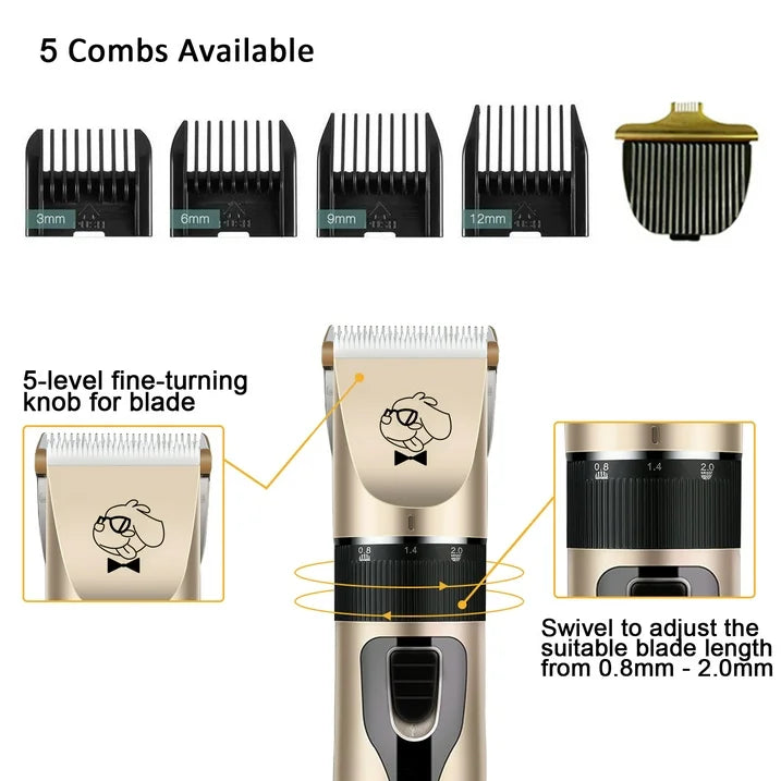 Lugackme Dog Clippers for Grooming Low Noise Rechargeable Dog Grooming Clippers Cordless Dog Shaver Dog Grooming Kit with 4 Combs