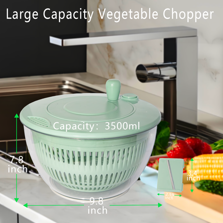 YUOFD Salad Spinner, 3 in 1 Salad Bowl , Salad Chopper with 4 Stainless Steel Blades, 3500 ML Large Capacity Salad Container